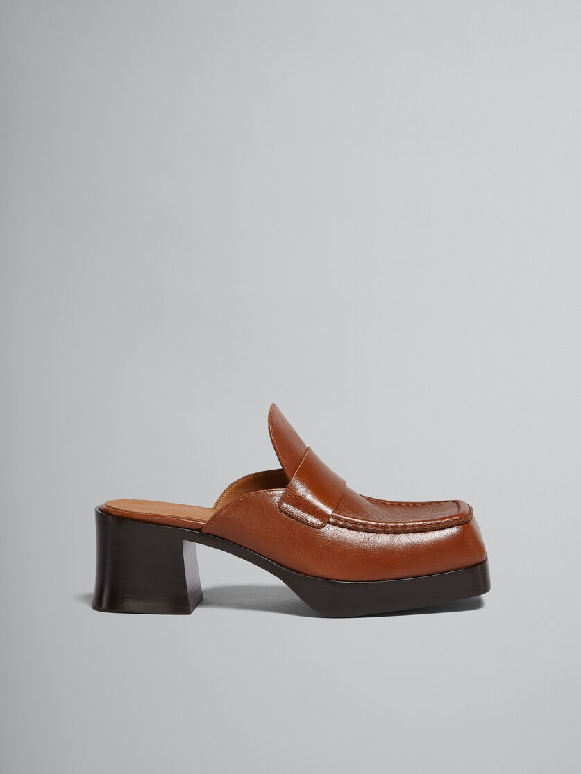 BROWN LEATHER HEELED MULE - 1
