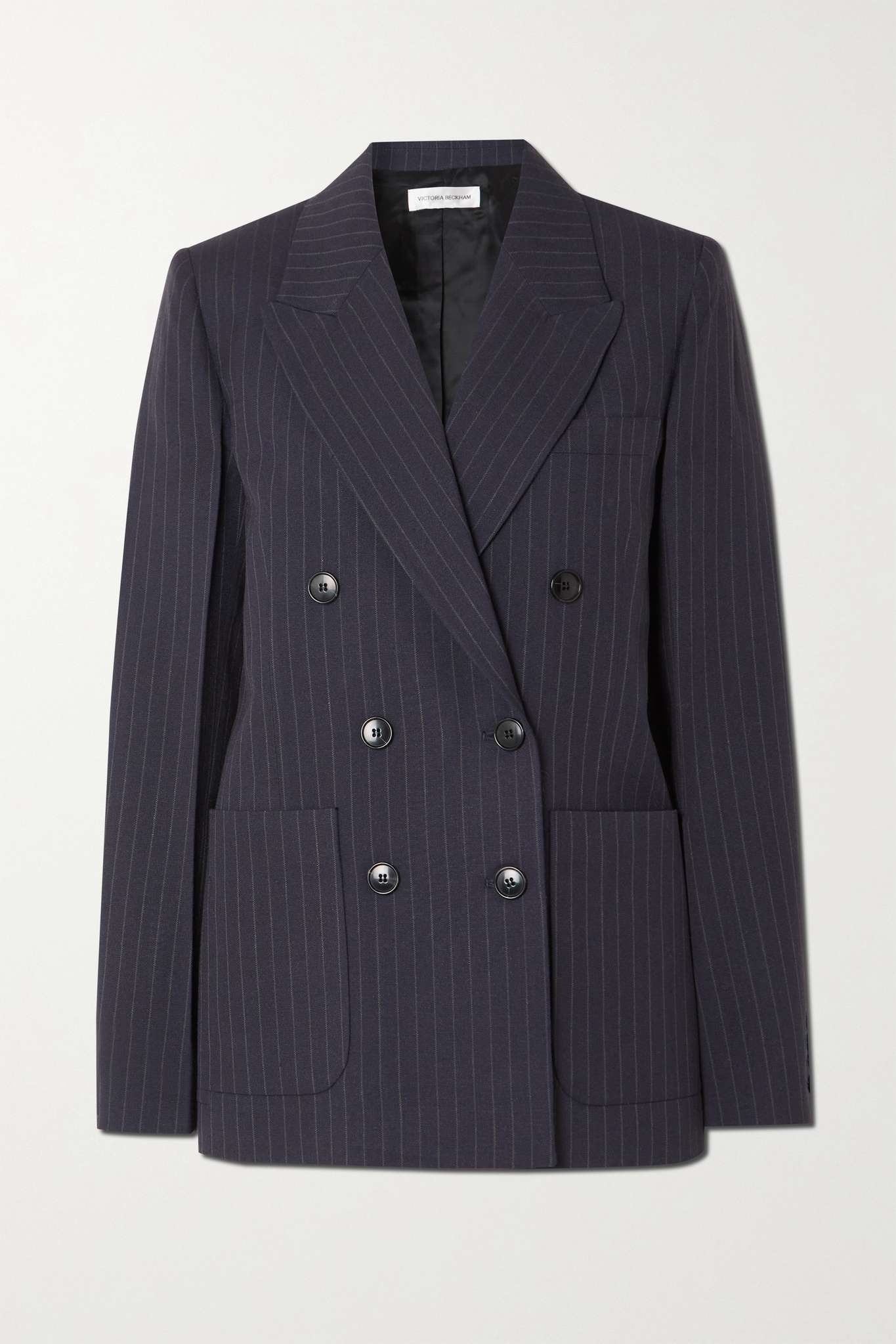 Double-breasted pinstriped woven blazer - 1
