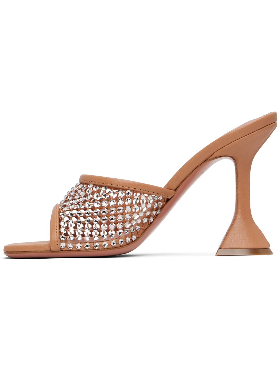 Tan Lupita Crystal Net Slipper Heeled Sandals - 3