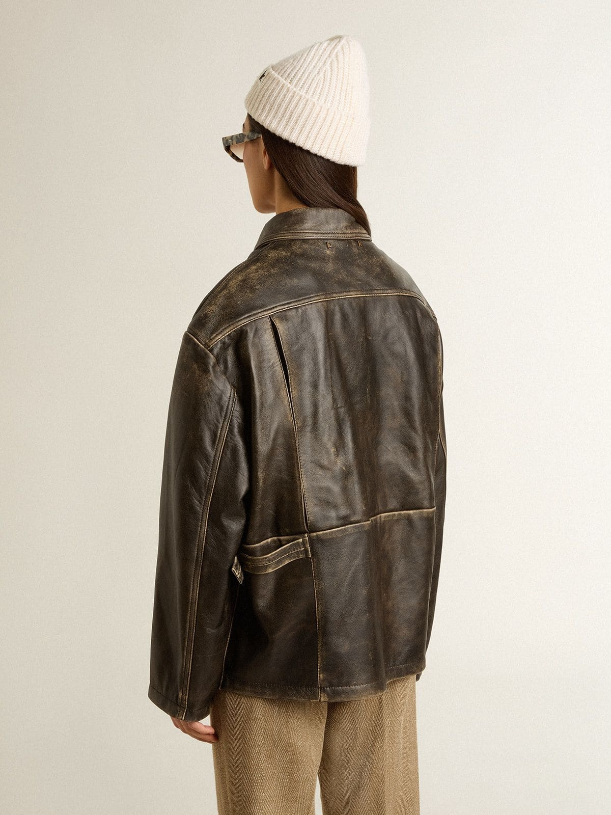 Women's aged brown nappa leather jacket - 3