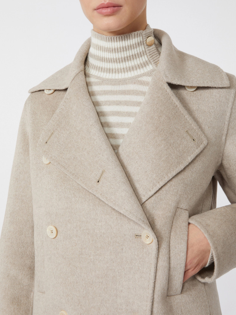 MAESA Double-breasted cashmere pea coat - SAND 5