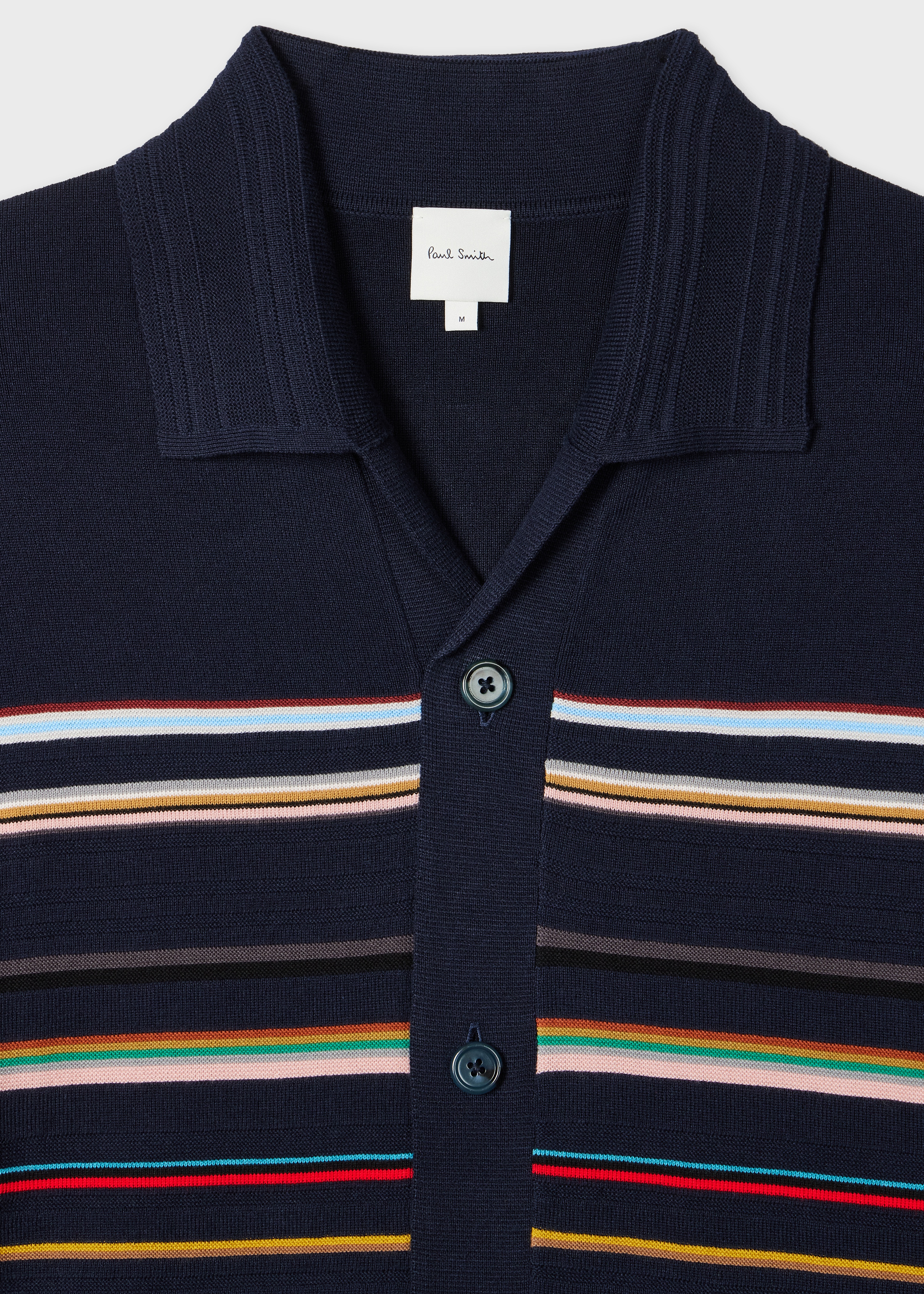 Navy 'Signature Stripe' Knitted Cotton Short-Sleeve Shirt - 2