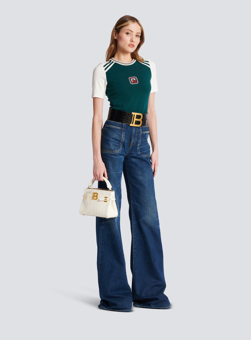 Balmain B-Buzz 22 monogrammed top-handle bag in grained leather outlook