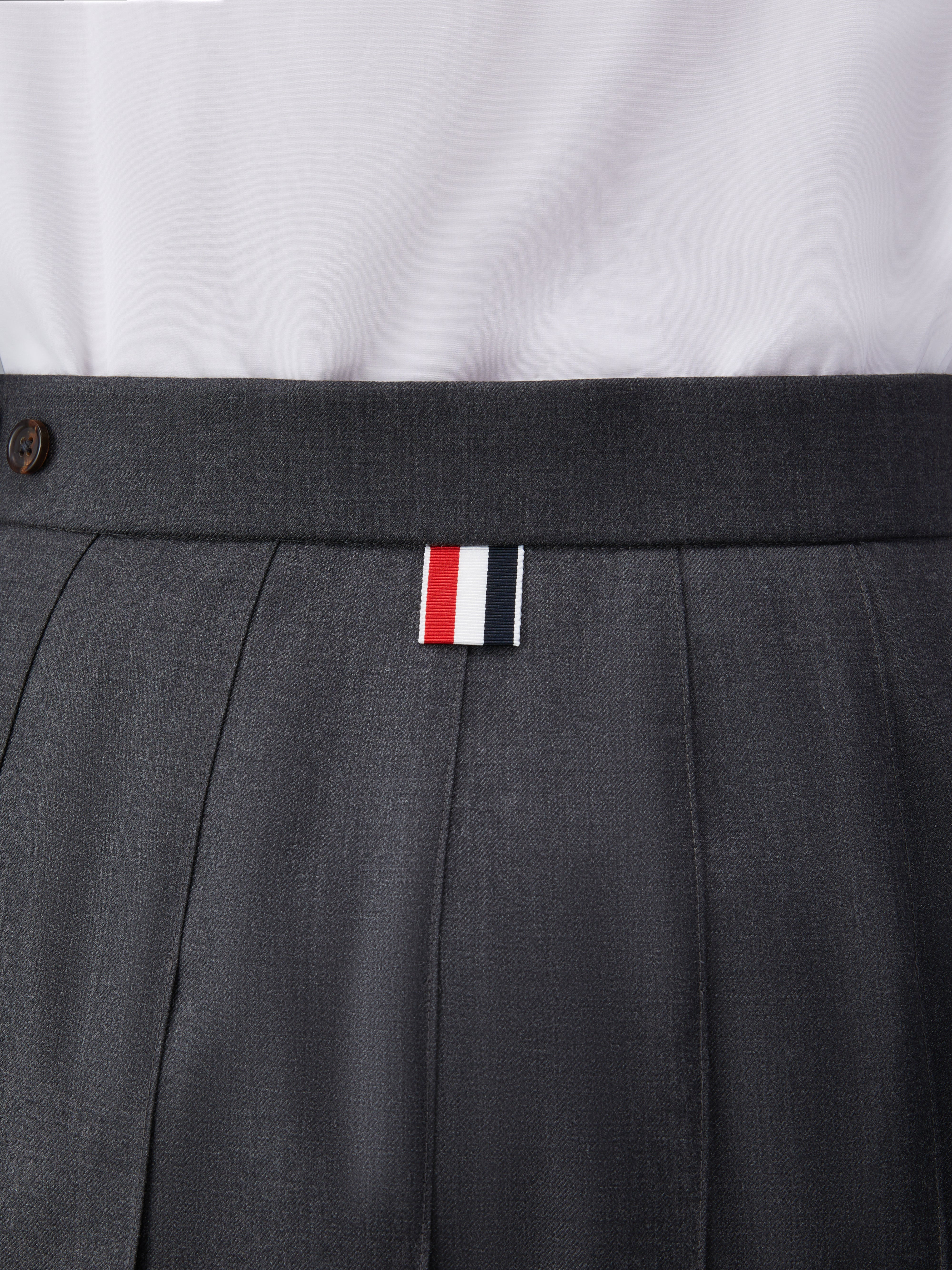 Dark Grey Super 120's Twill Below Knee Pleated Skirt - 6