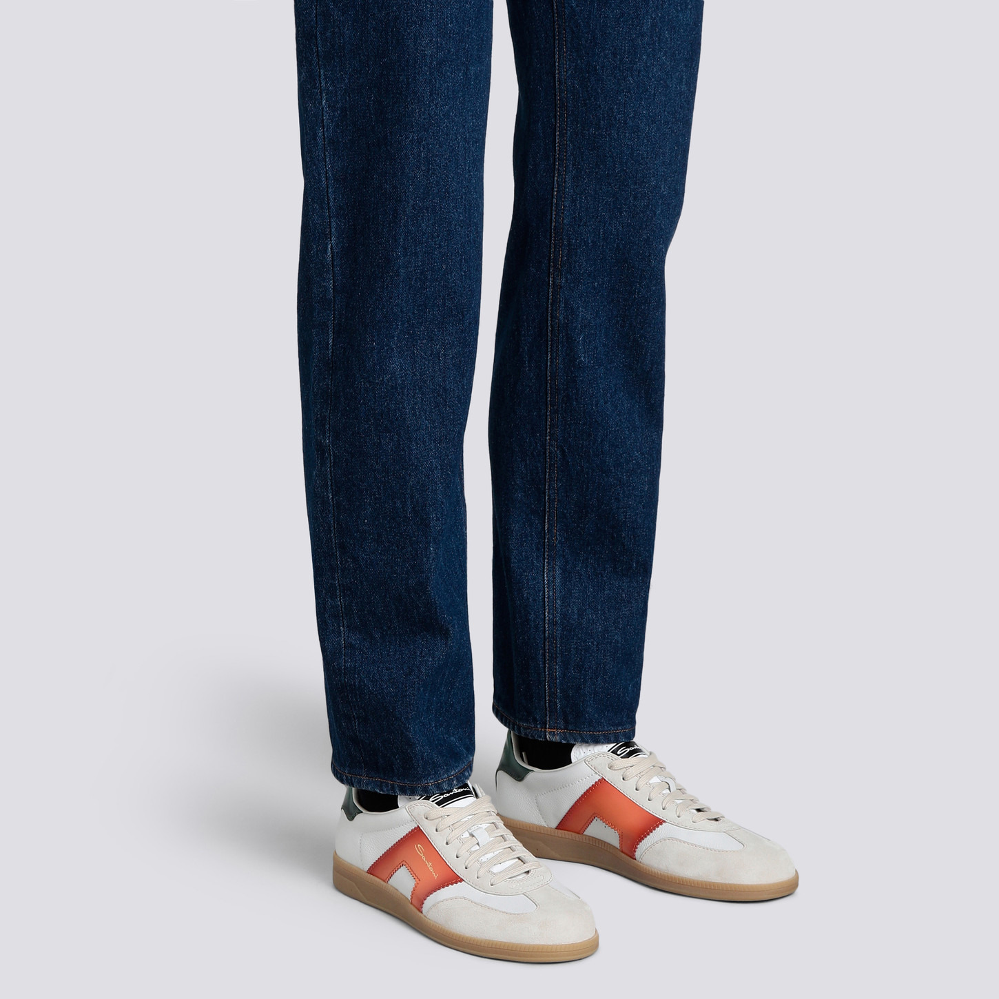 Men's white, green and orange leather and suede DBS Oly sneaker - 2