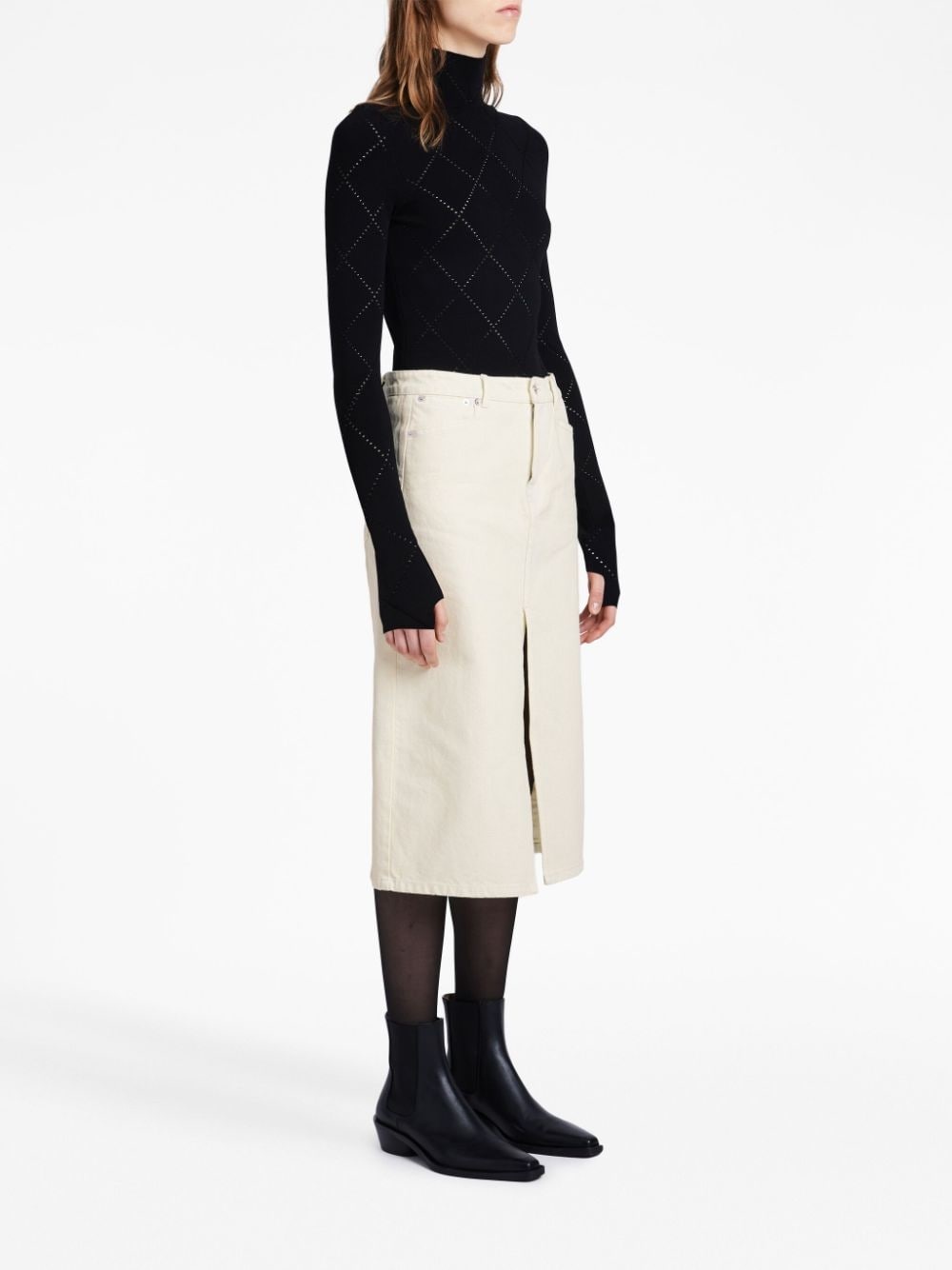 Sloan washed-denim mid skirt - 3