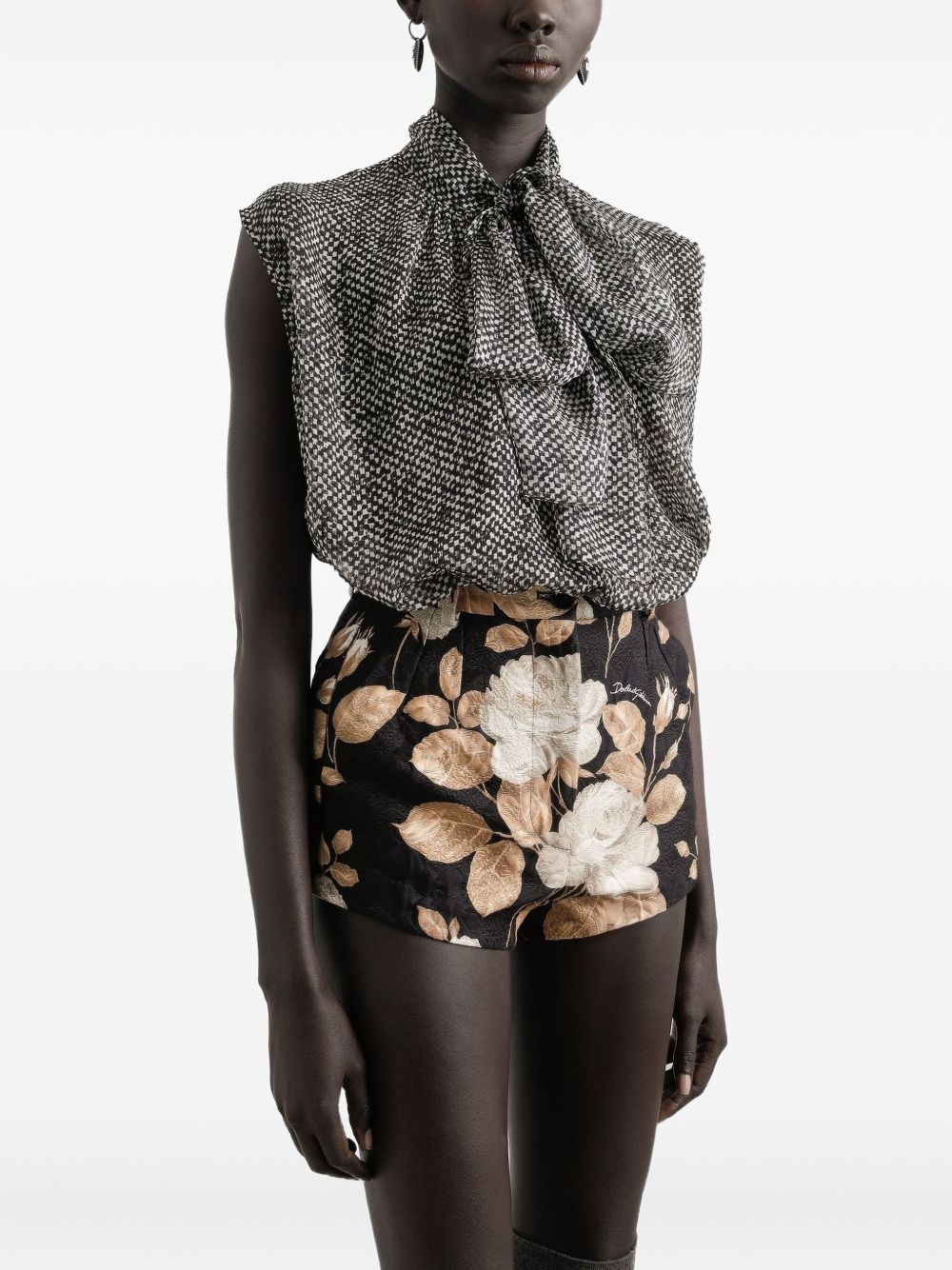 sleeveless tie-neck top - 4