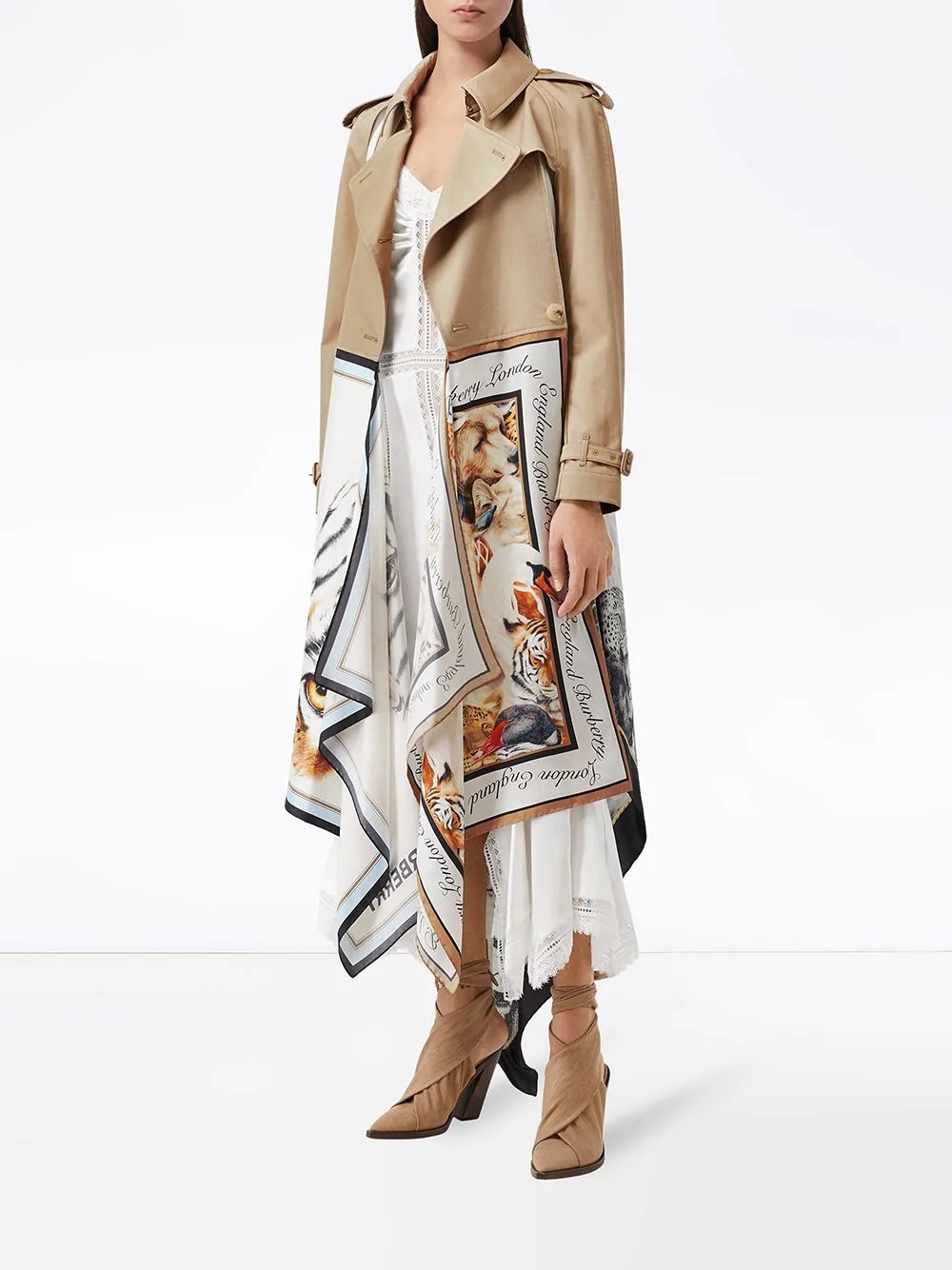 animalia print twill trench coat - 2