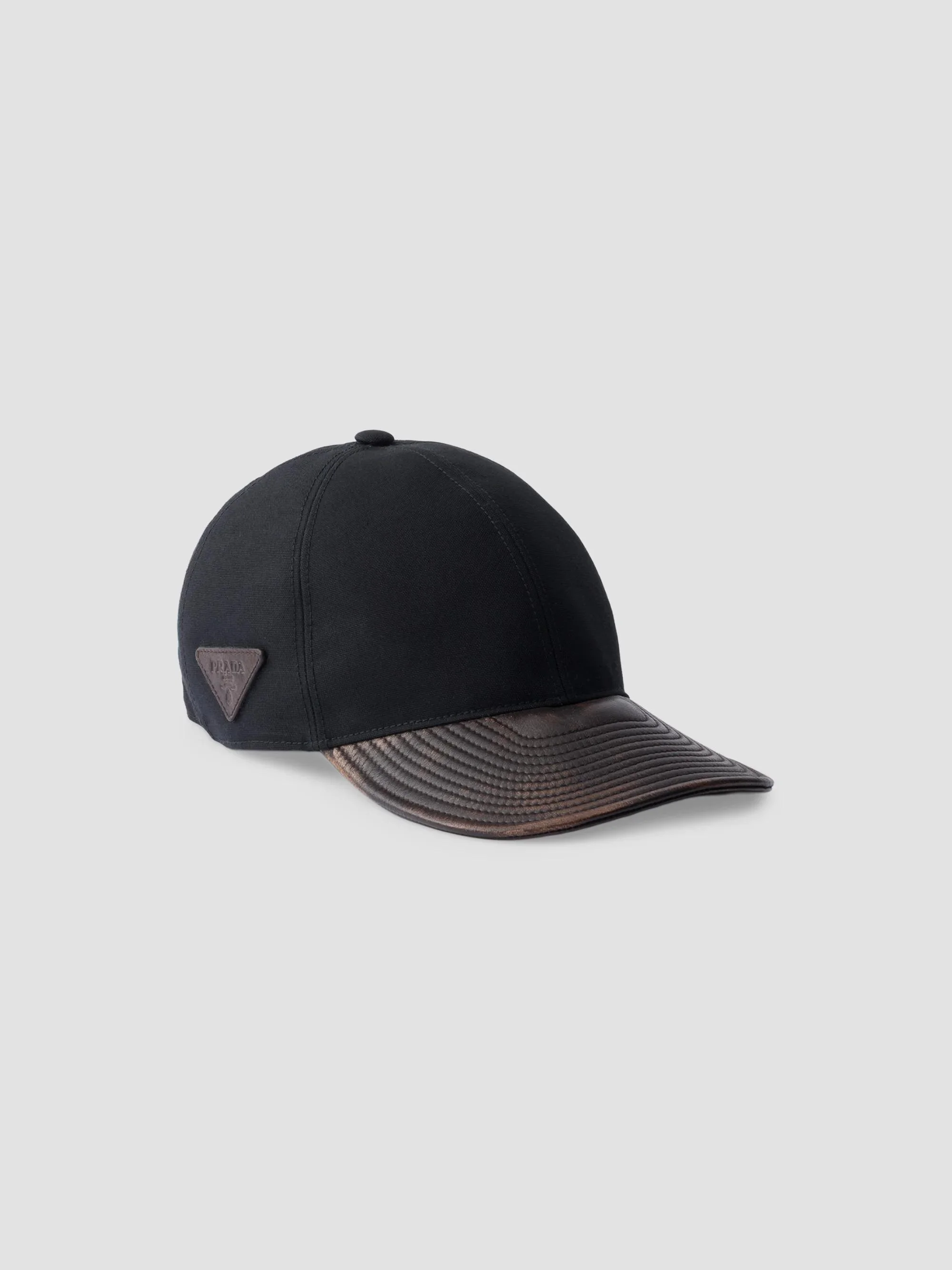 Men's Technical Cotton and Leather Baseball Cap - Black - 1