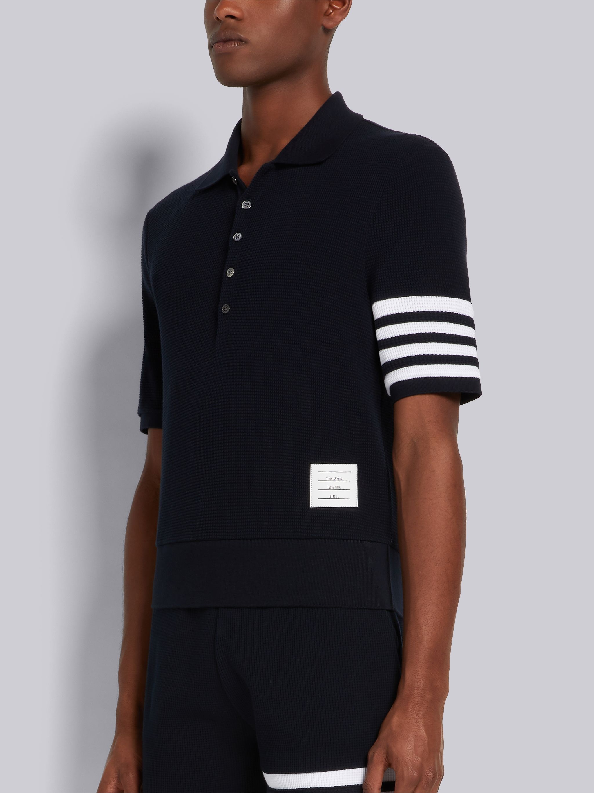 Navy Compact Waffle Rib Cuff 4-Bar Polo - 2