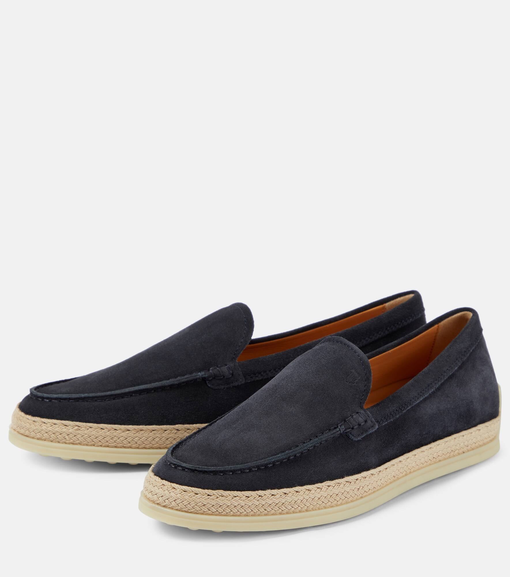 Raffia-trimmed suede loafers - 5