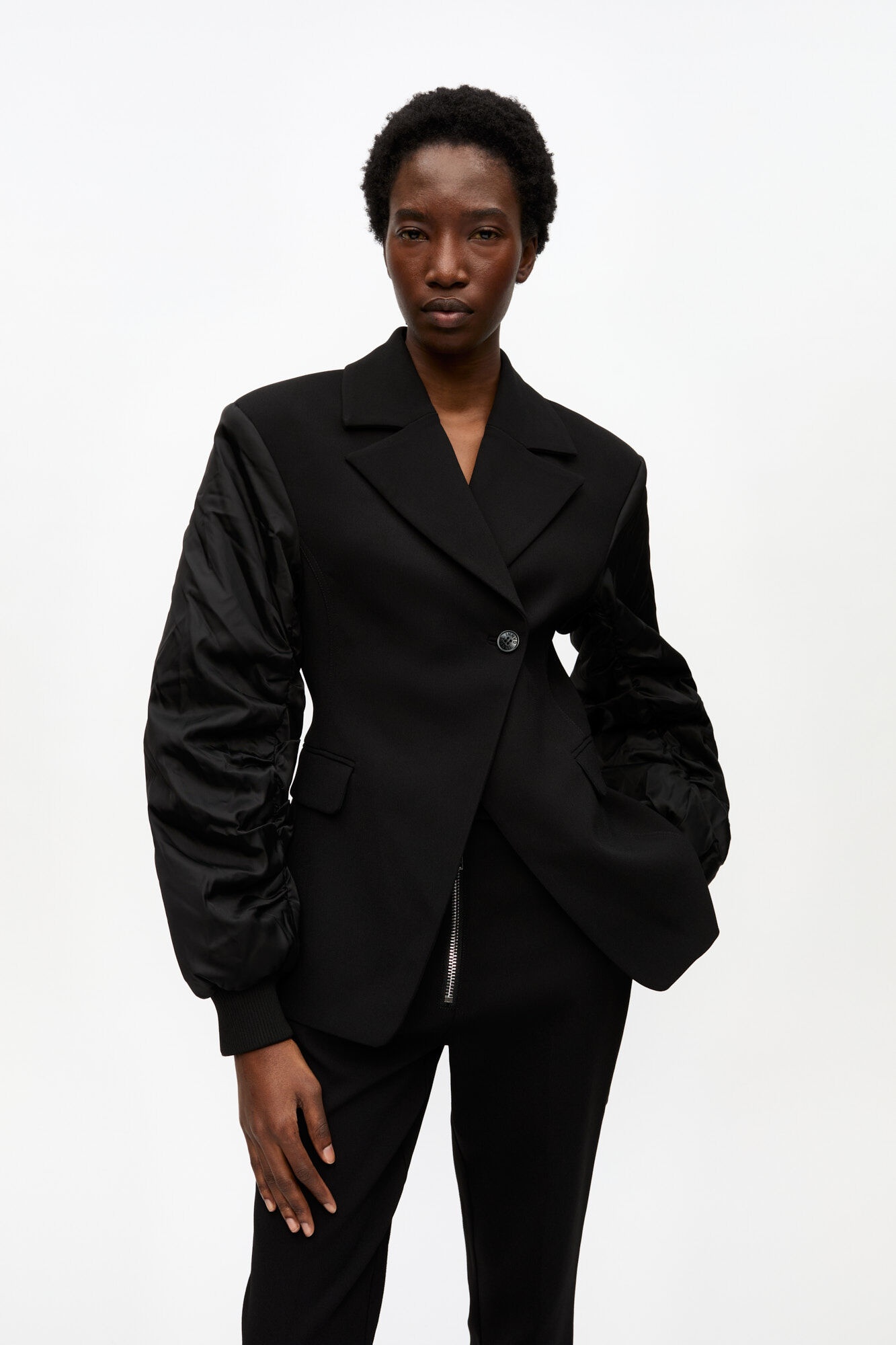 BLACK BONDED CREPE MIX JACKET - 2