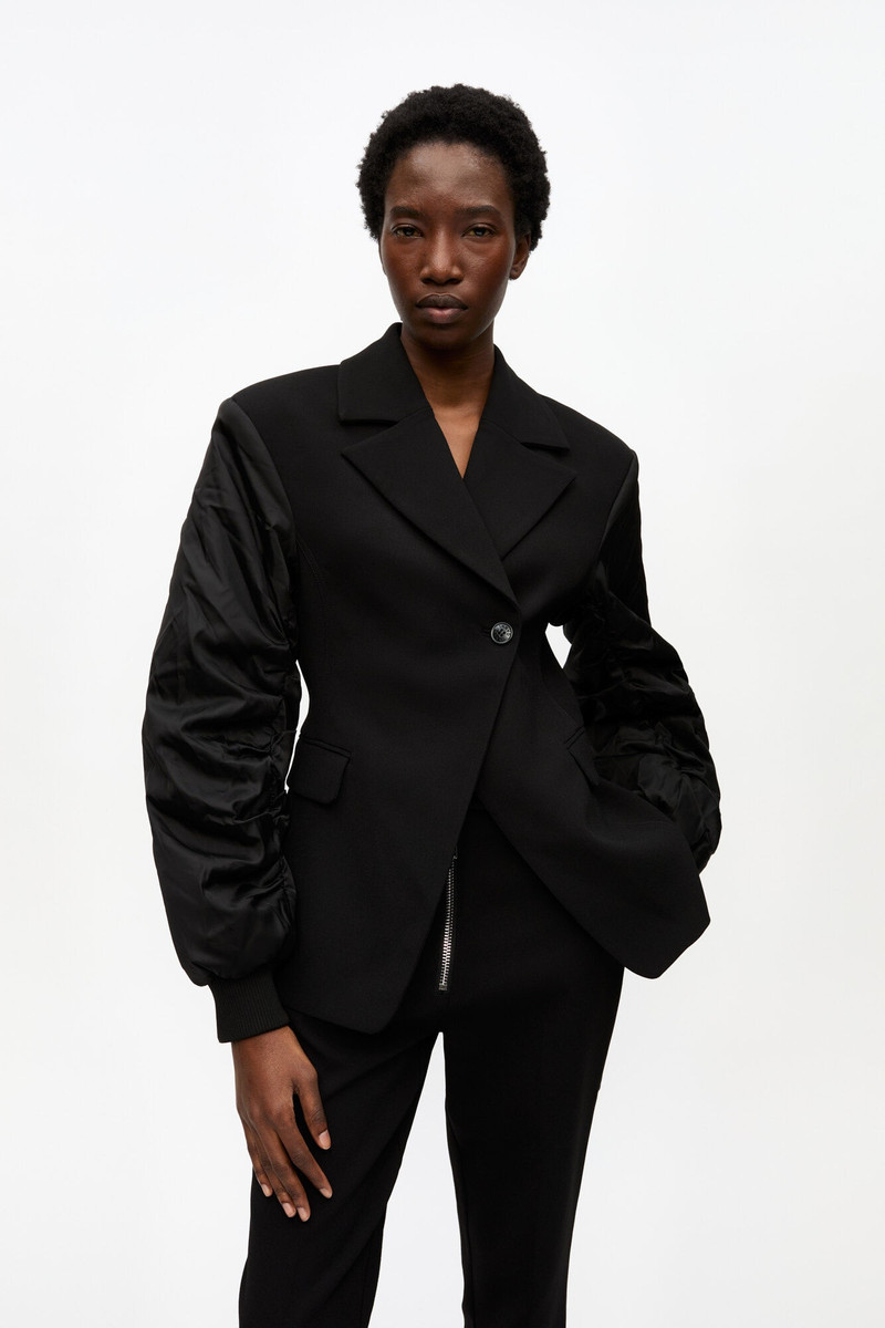 GANNI BLACK BONDED CREPE MIX JACKET outlook
