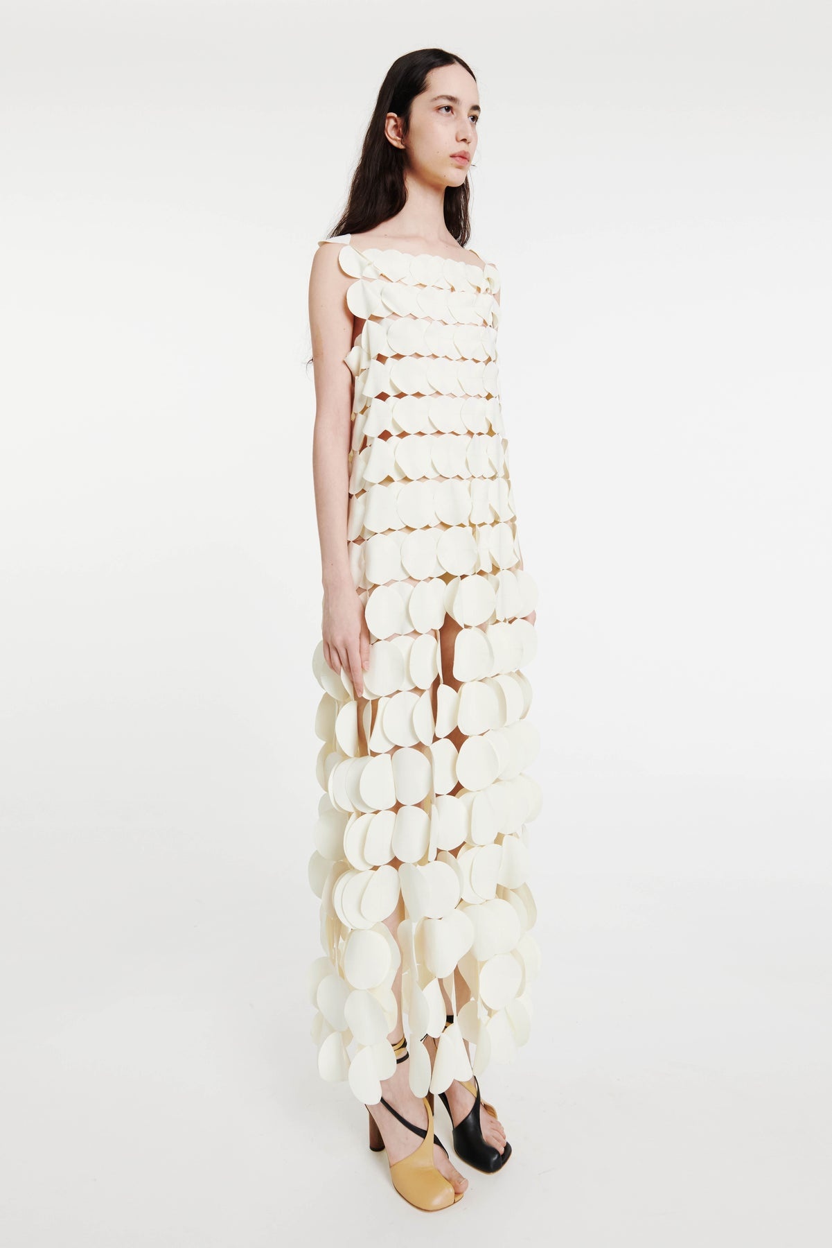 MULTI CIRCLE DOUBLE LAYERED DRESS IVORY - 3