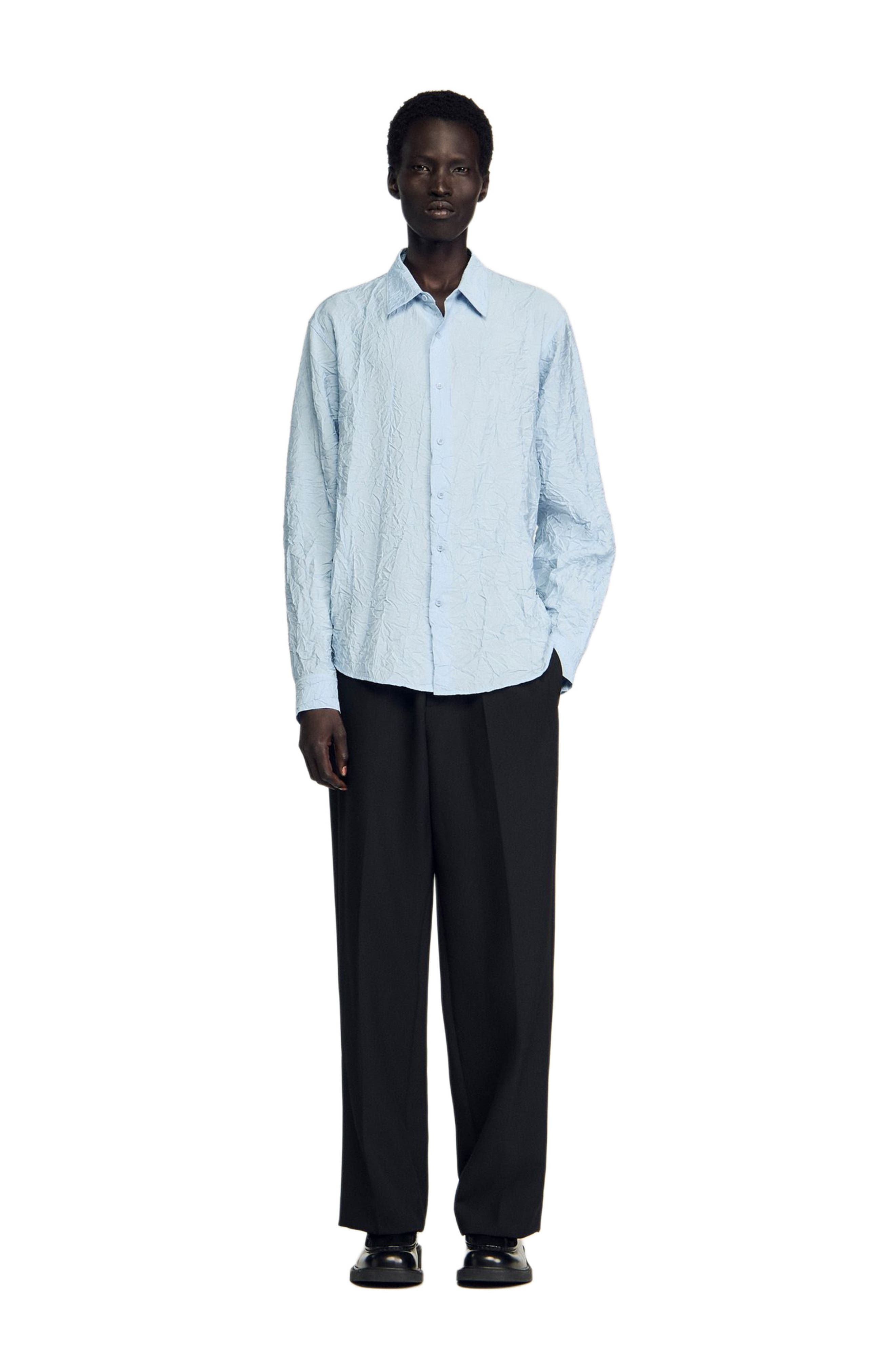 SANDRO Crinkled effect shirt in Sky Blue at Nordstrom - 6