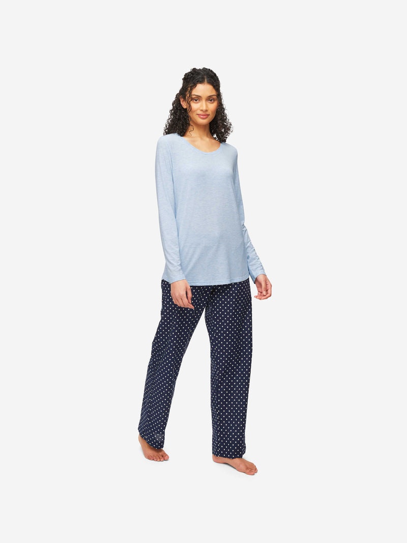 Derek Rose Women's Long Sleeve T-Shirt Ethan Micro Modal Stretch Blue  Heather