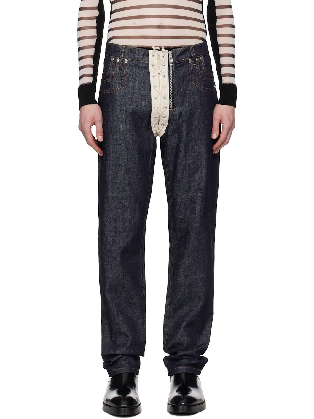 Navy 'The Contrasting Lace-Up Denim' Jeans - 1