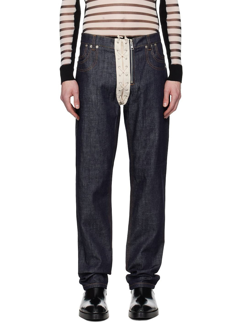 Navy 'The Contrasting Lace-Up Denim' Jeans 1