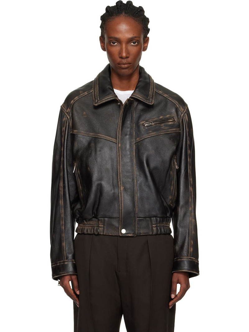 Brown Clint Cropped Leather Bomber Jacket 1