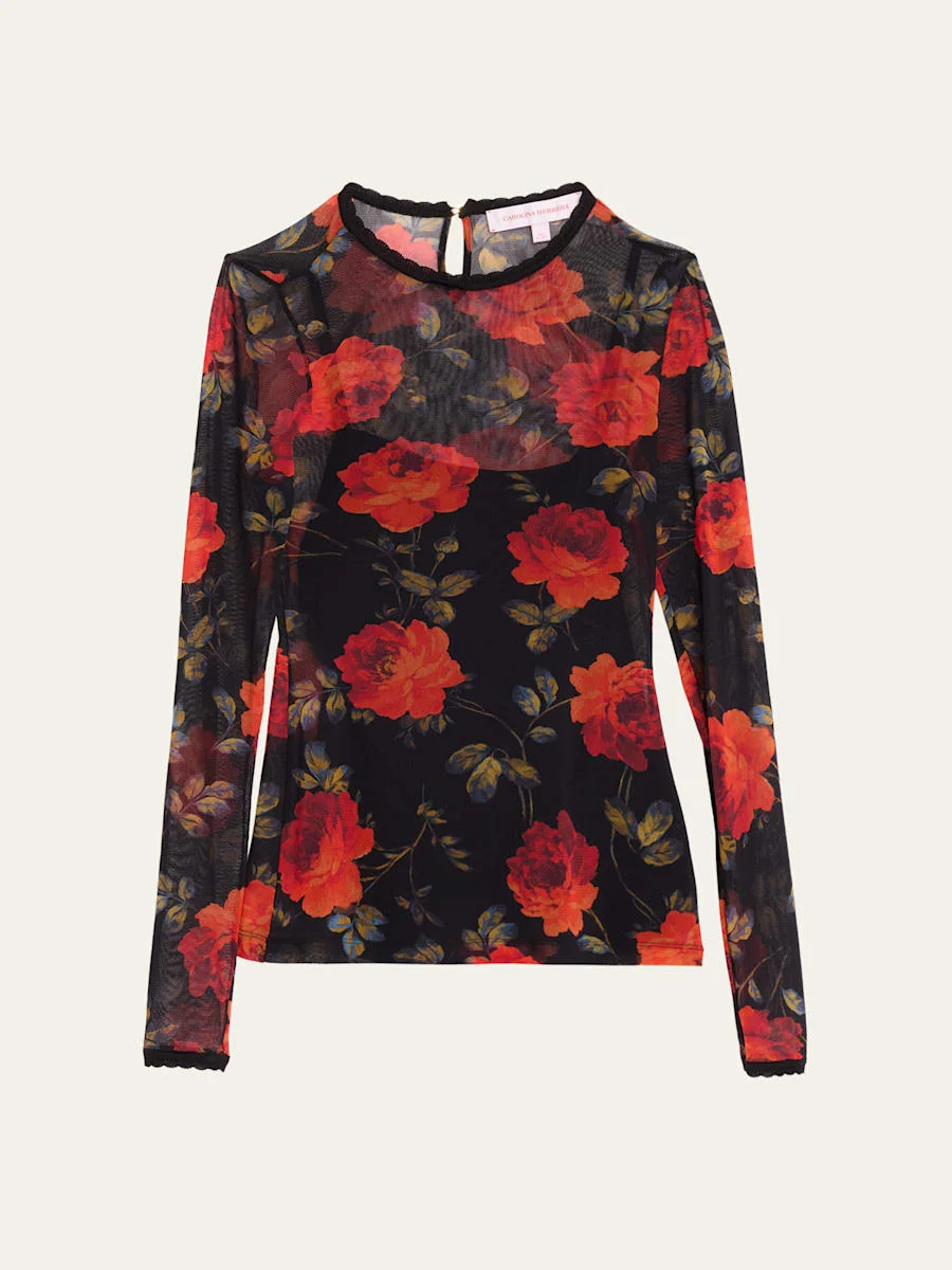Rose Mesh Long-Sleeve Top - 1