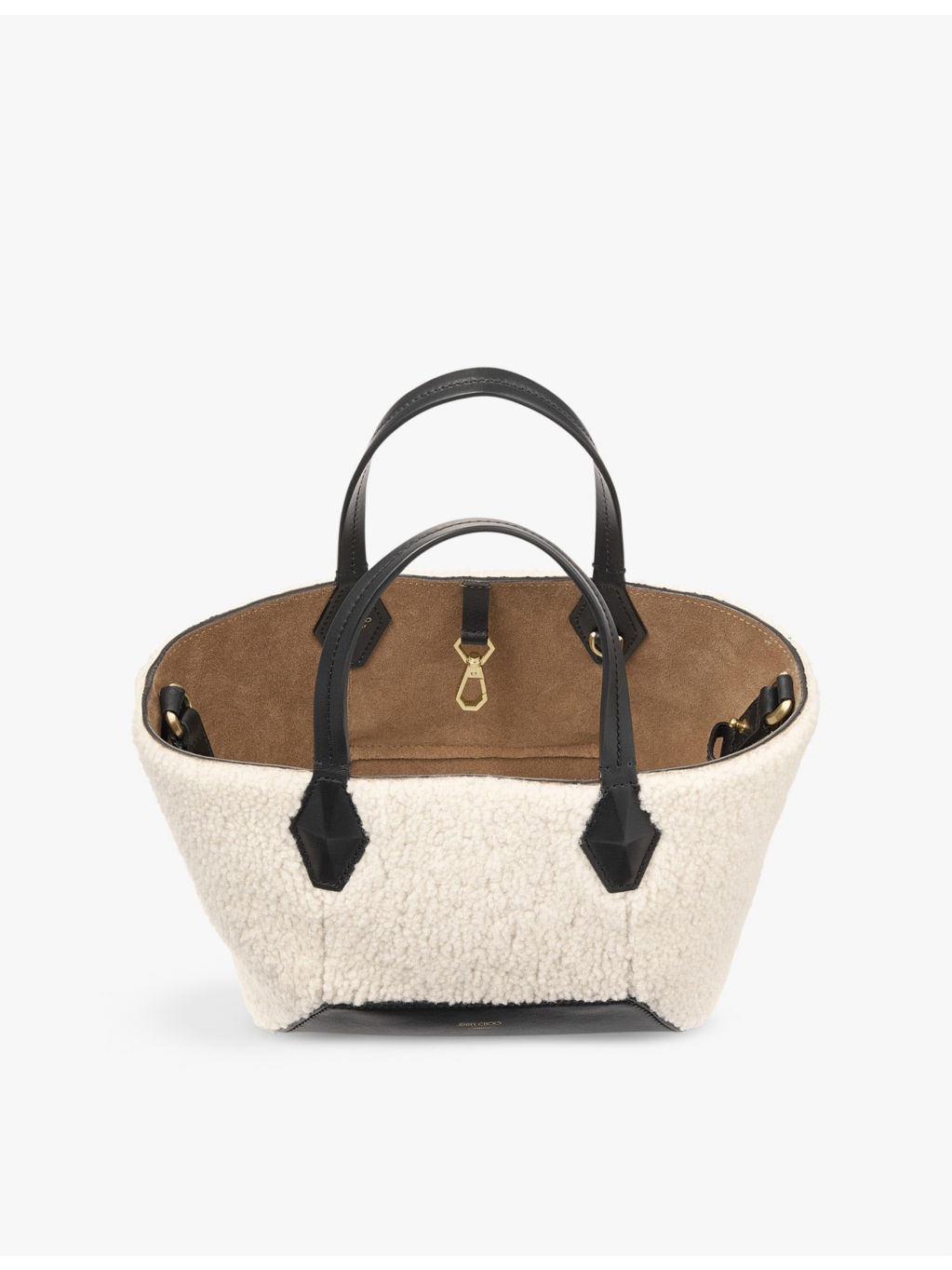 Diamond logo-embossed small shearling and leather tote bag - 4