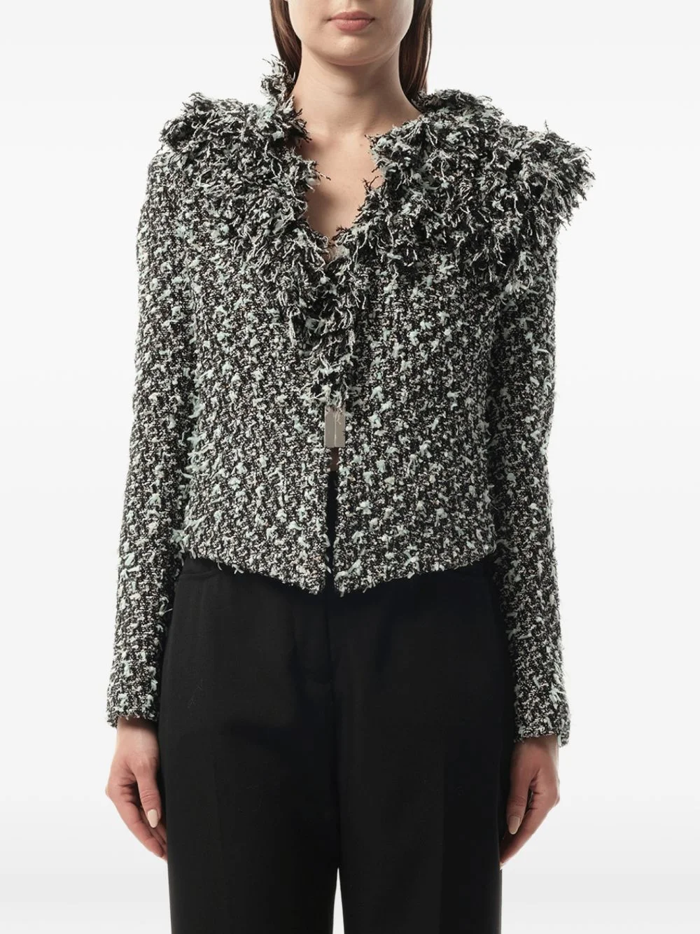 frayed-edge tweed jacket - 1