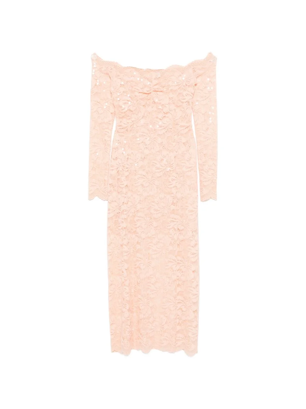 floral-lace long-sleeve midi dress - 1