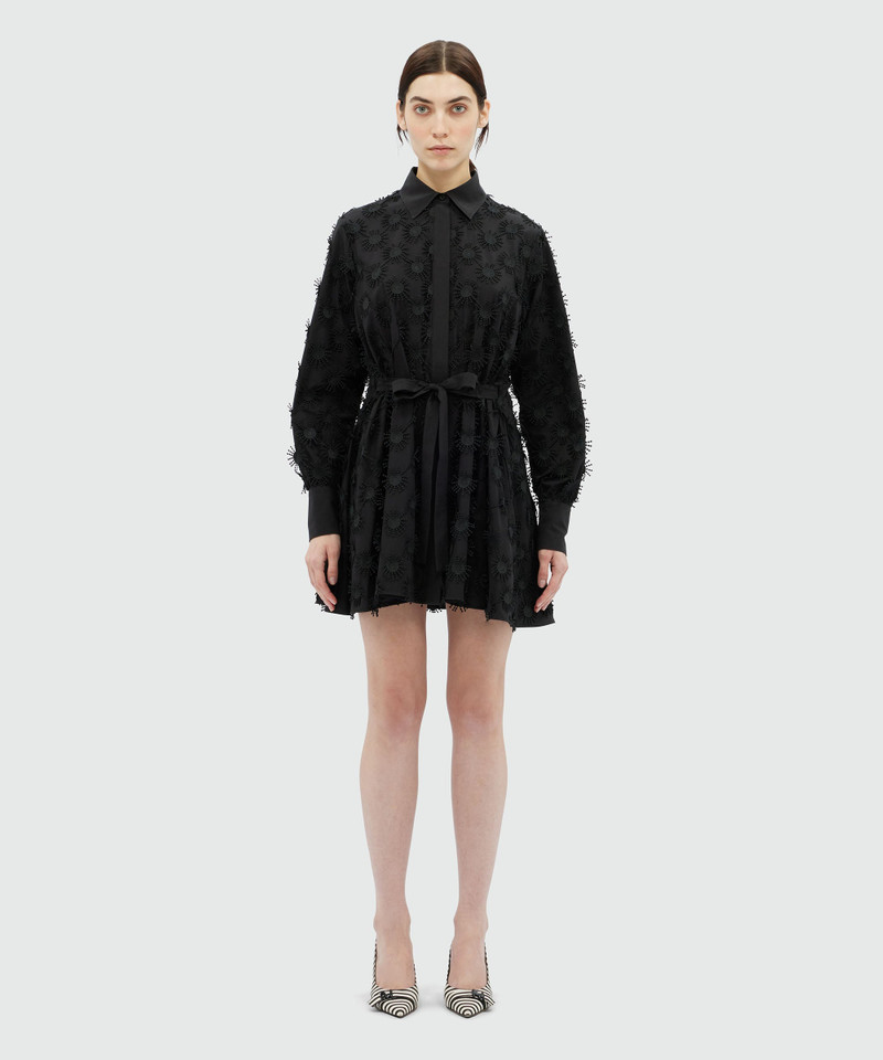 MSGM Short shirt dress in black poplin with embroidery outlook