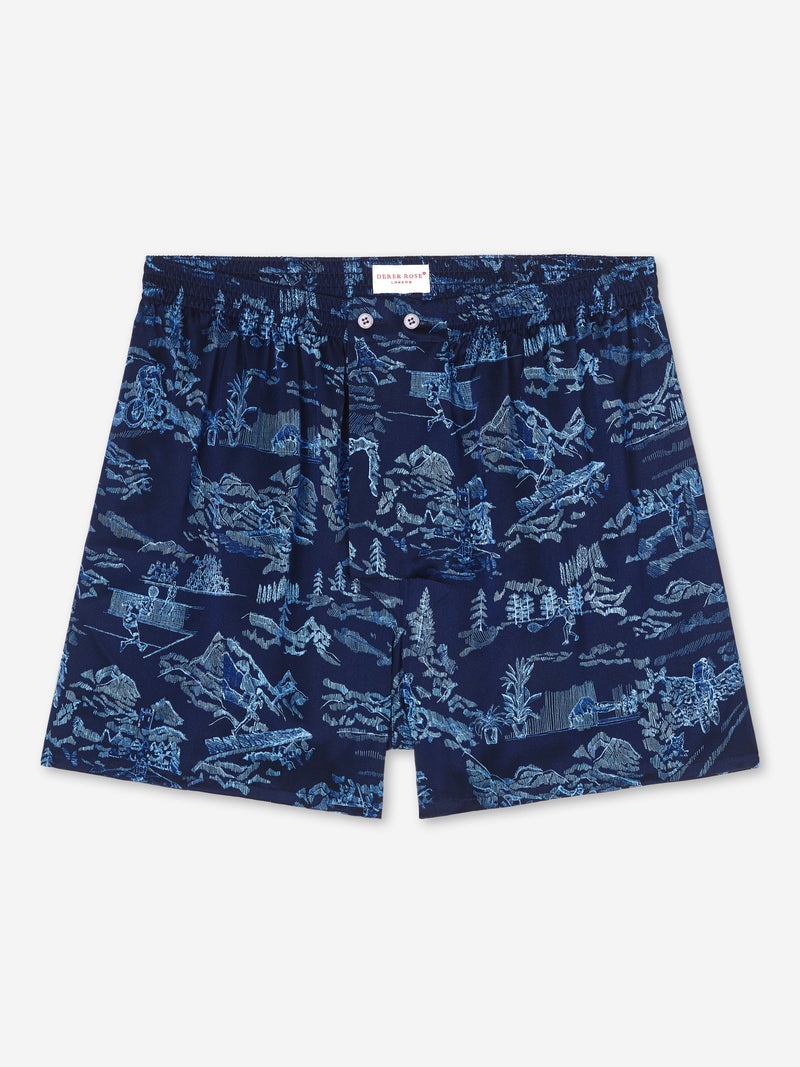 Men's Classic Fit Boxers Brindisi 84 Silk Satin Navy - 1