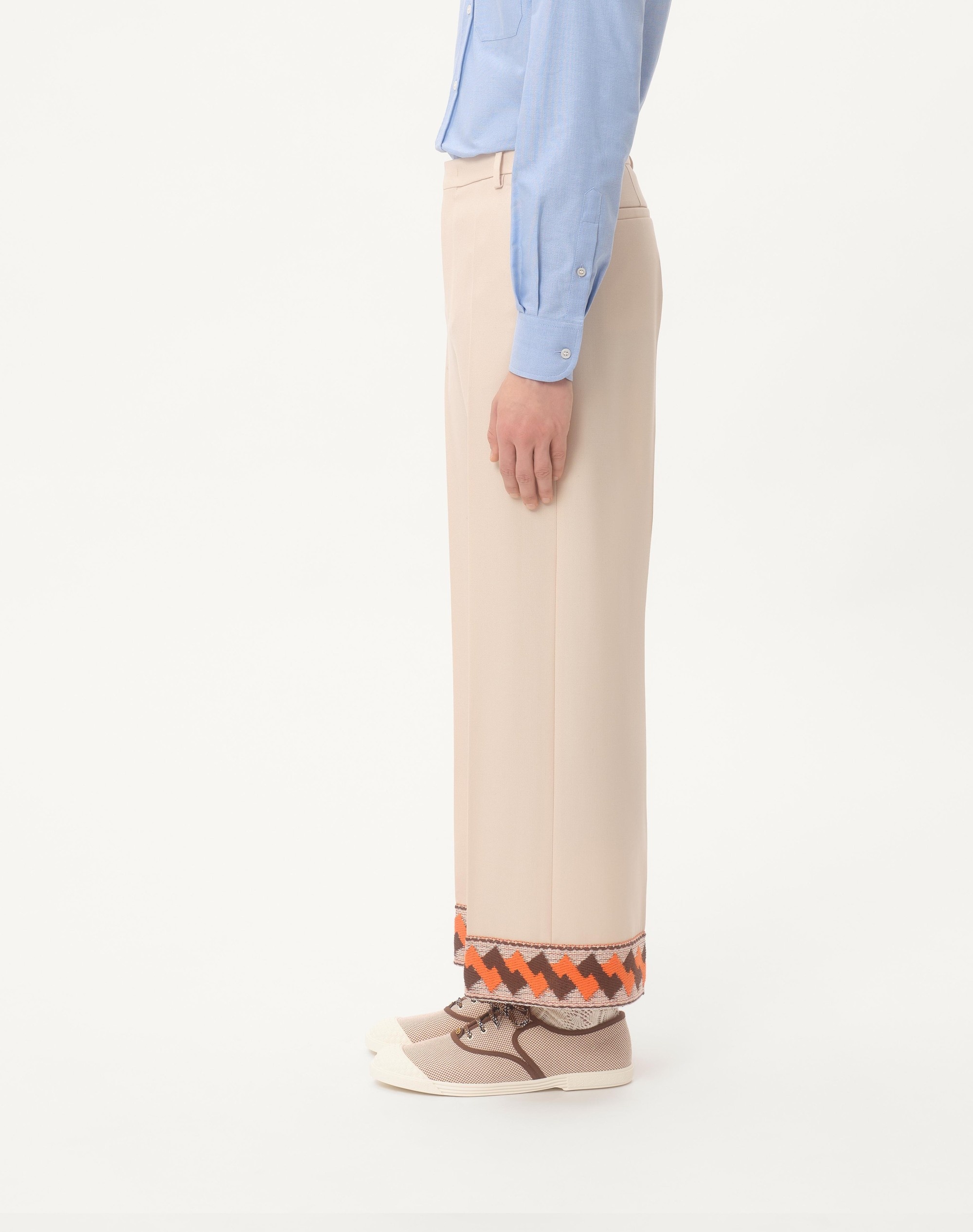 WOOL GABARDINE TROUSERS WITH JACQUARD HEM - 6