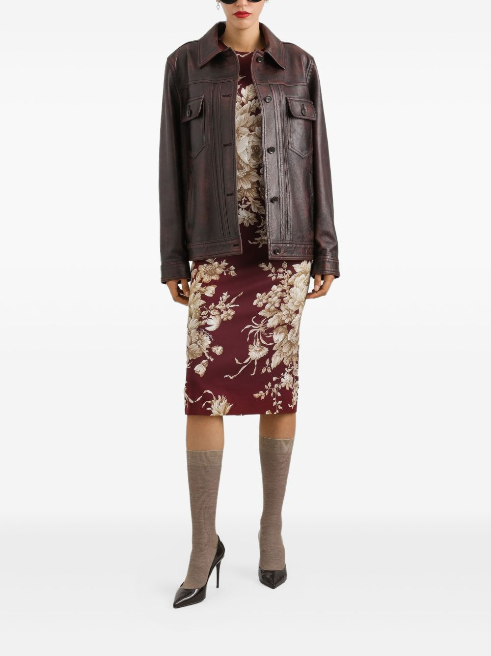 floral-print long-sleeve midi dress - 2