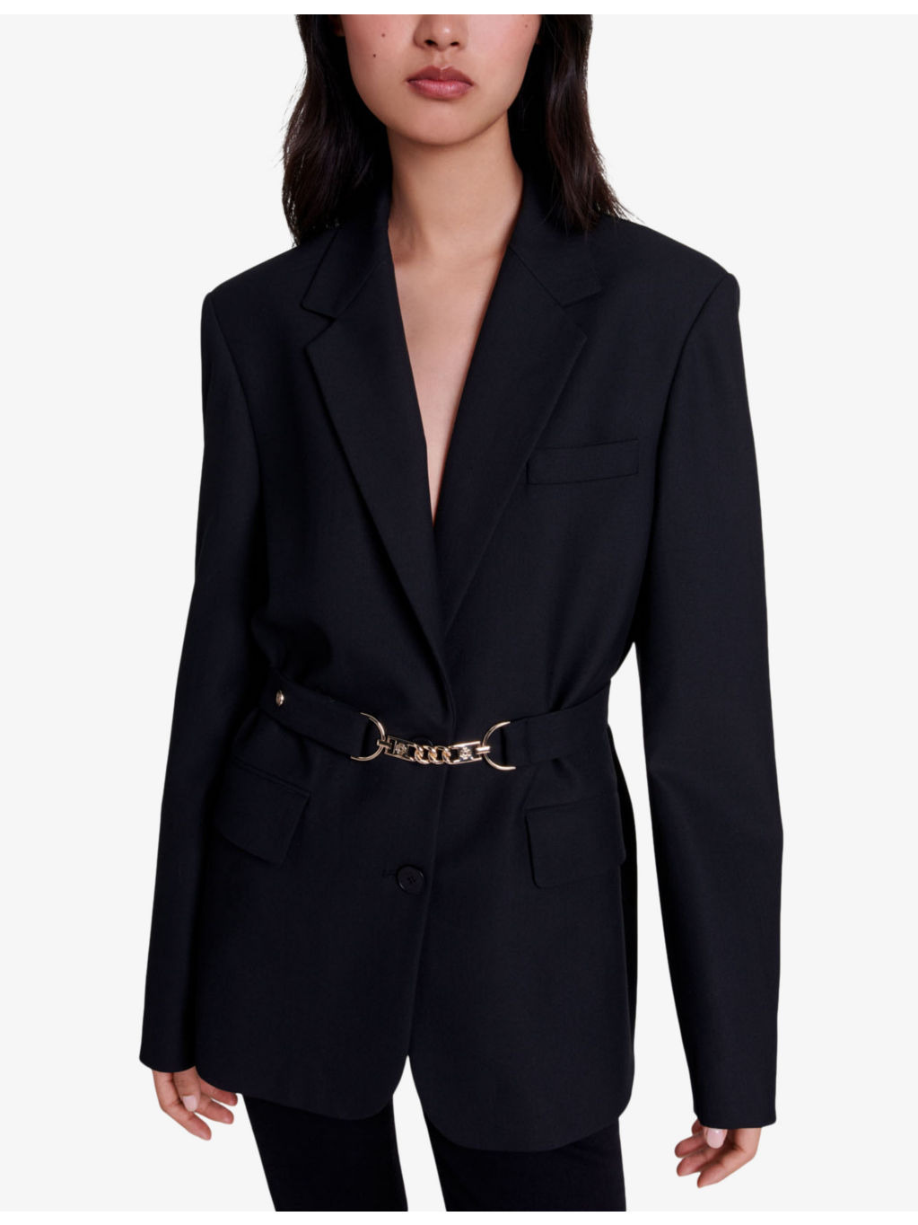 Chain-embellished slim-fit stretch-woven blazer - 5