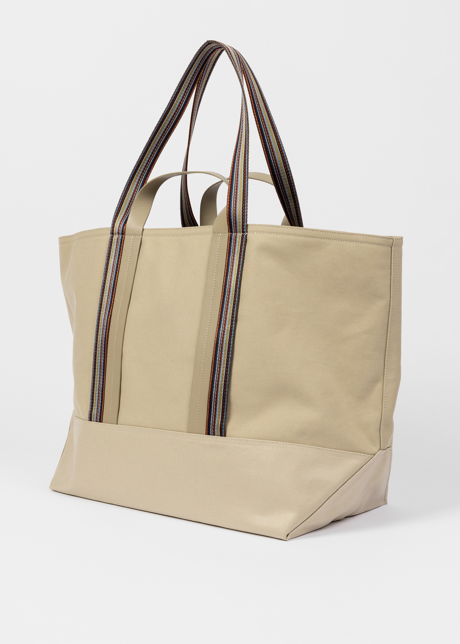Beige Cotton-Blend Canvas Tote Bag with 'Signature Stripe' Straps - 4