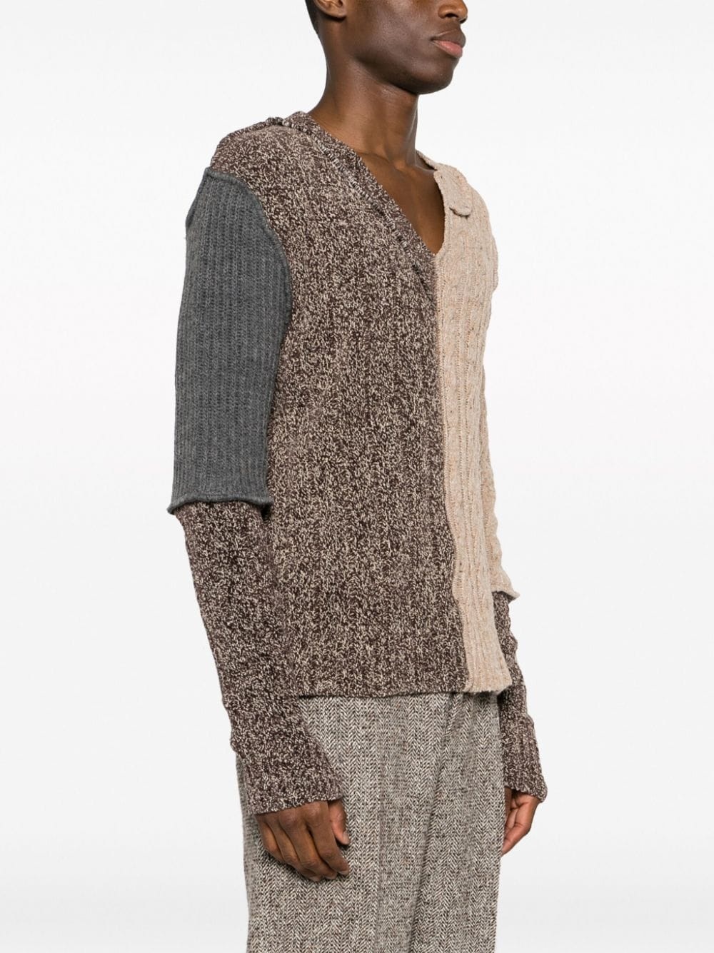 asymmetric-neck patchwork-design jumper - 3