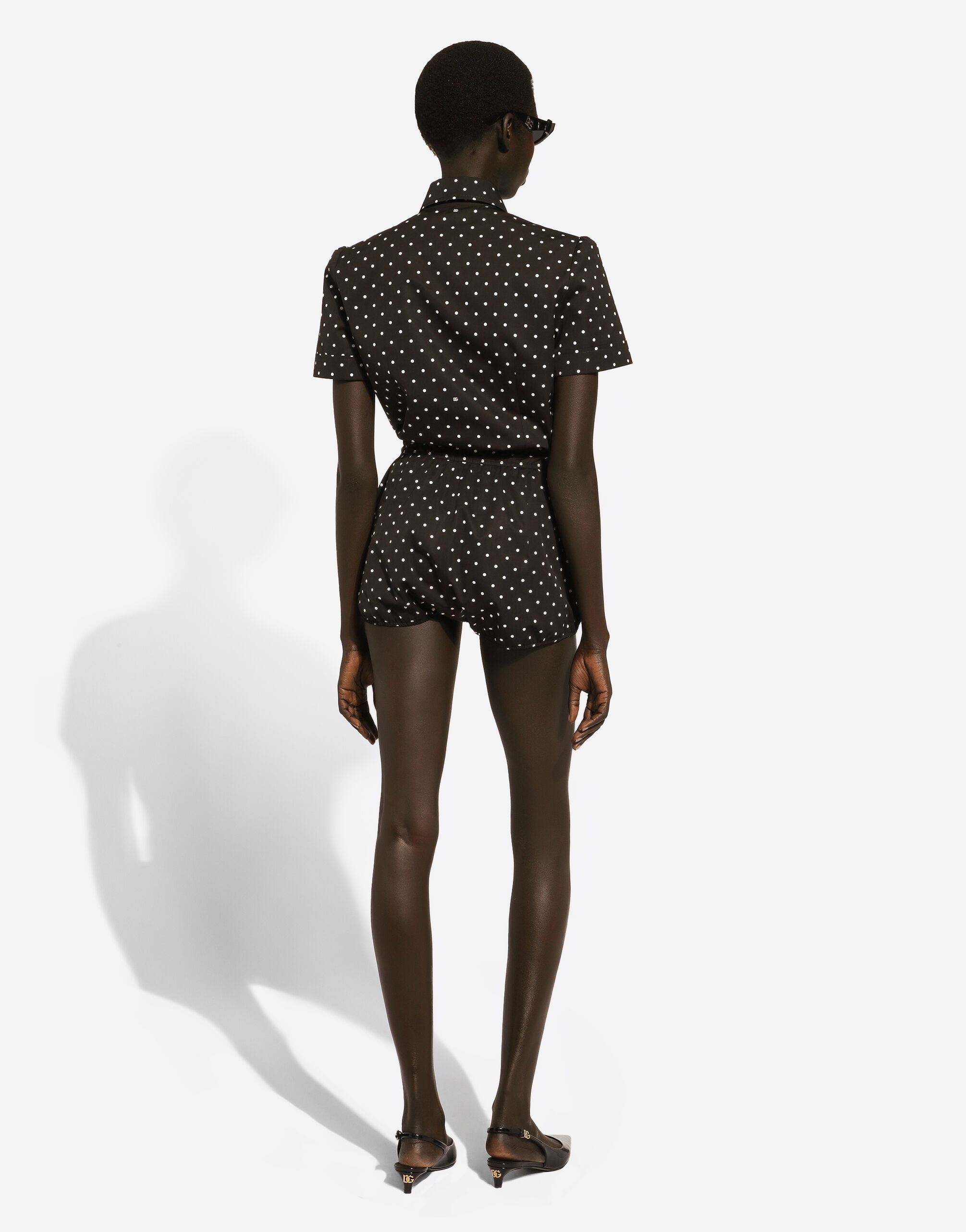 Cotton playsuit with polka-dot print - 3