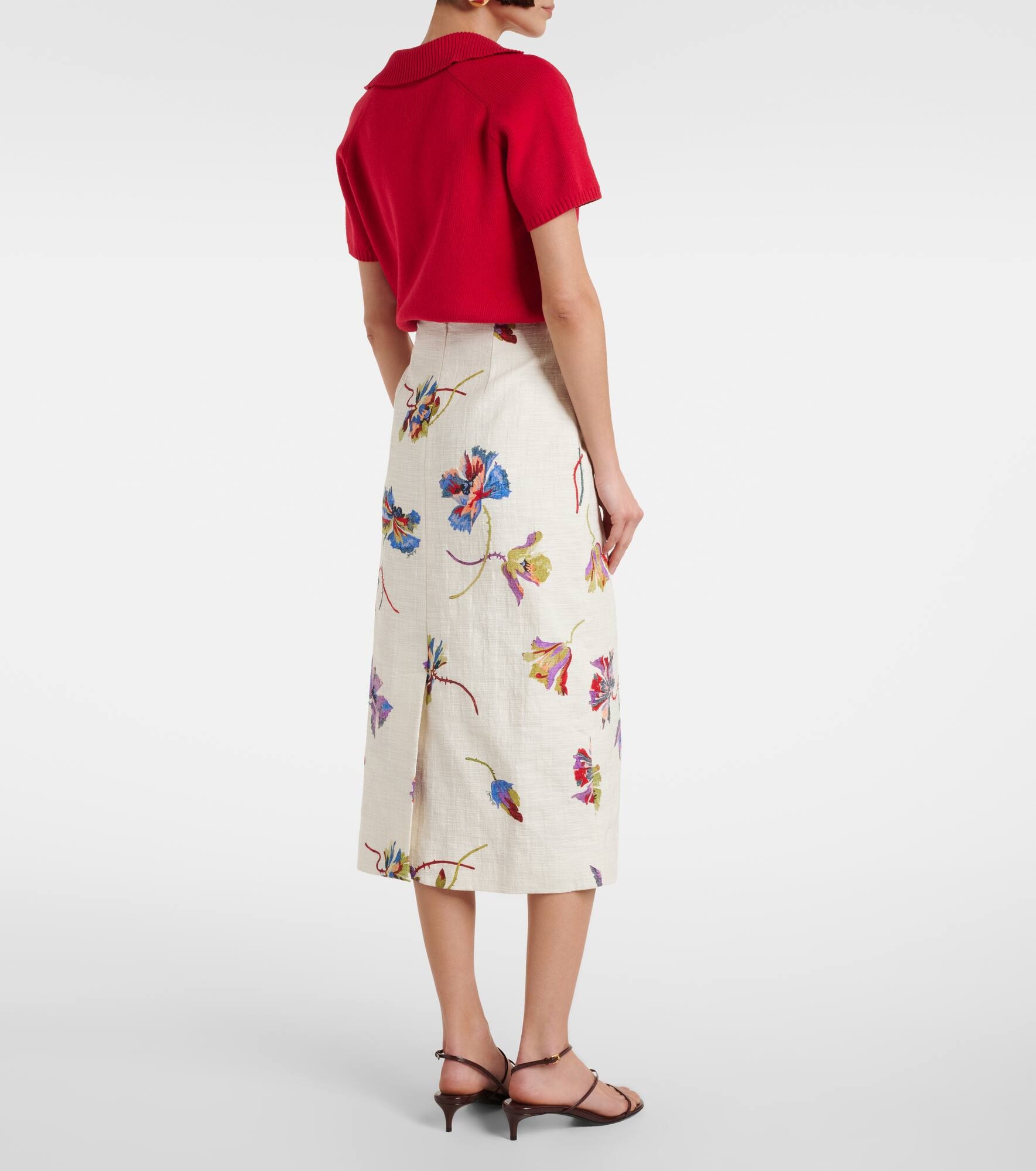 Floral cotton pencil skirt - 3