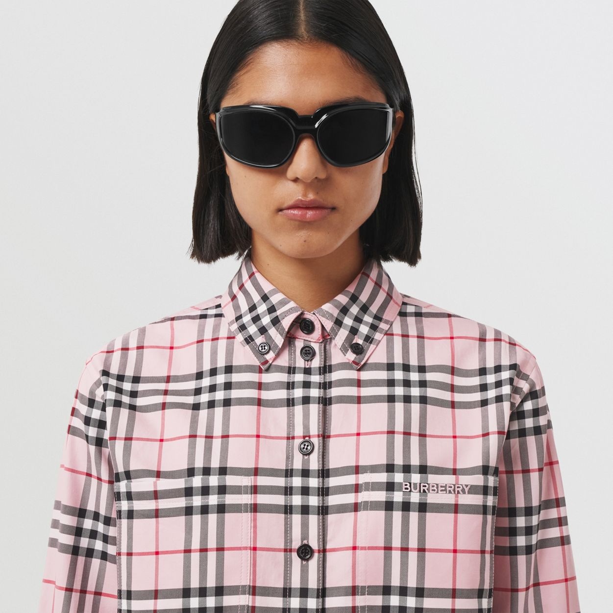 Embroidered Logo Check Cotton Oversized Shirt - 3