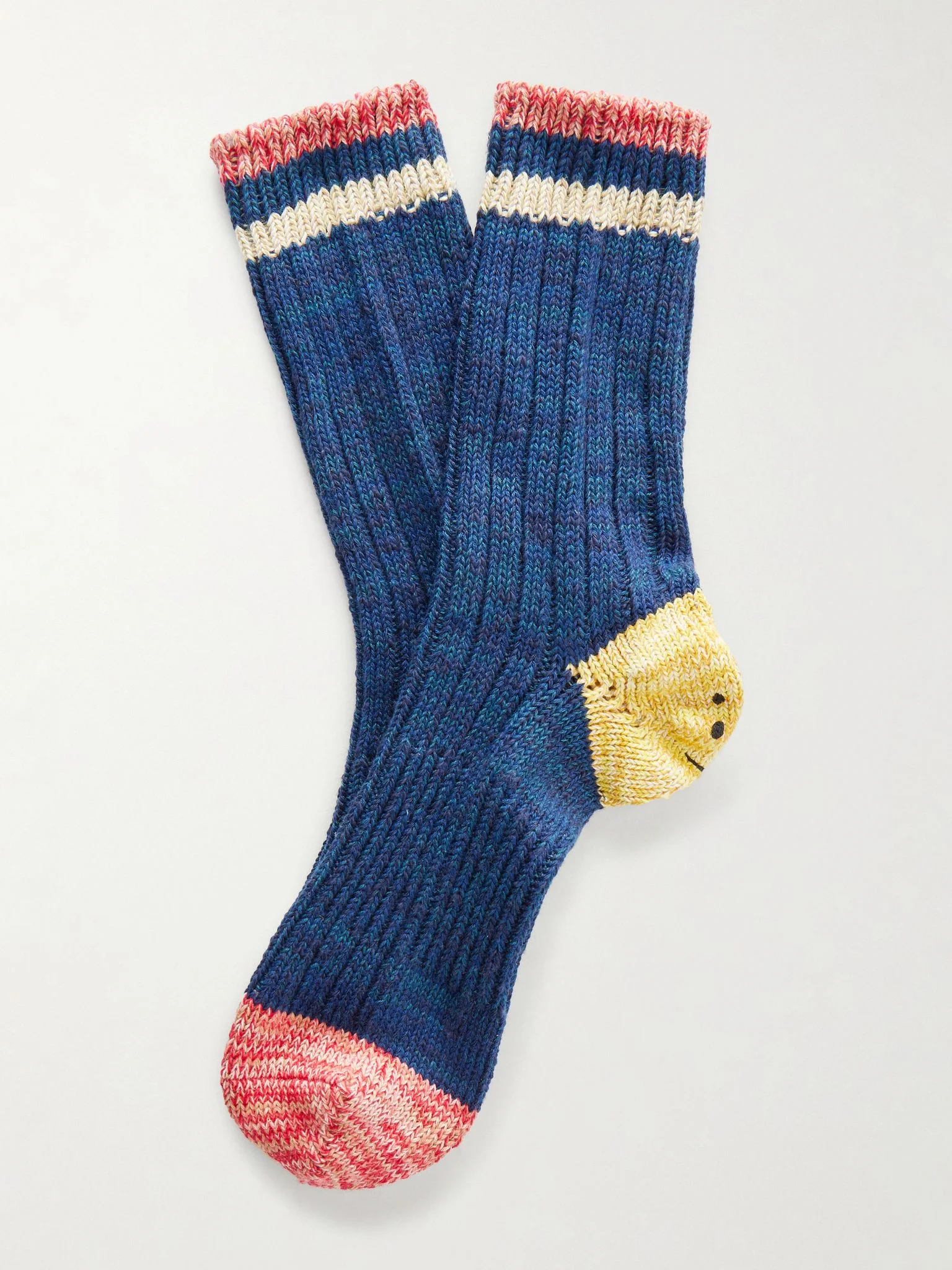 Ivy Rainbowy Happy Heel Cotton and Hemp-Blend Socks Navy - 1