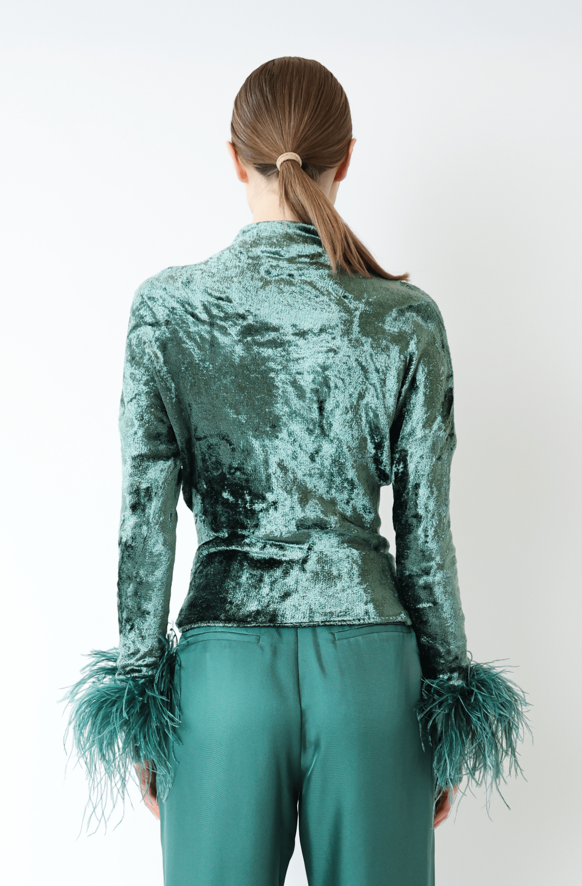 Velvet Dolman Top With Feathers - 3