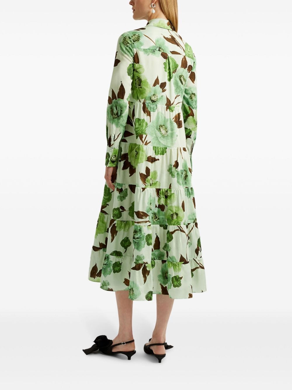 floral-print long-sleeved midi dress - 4