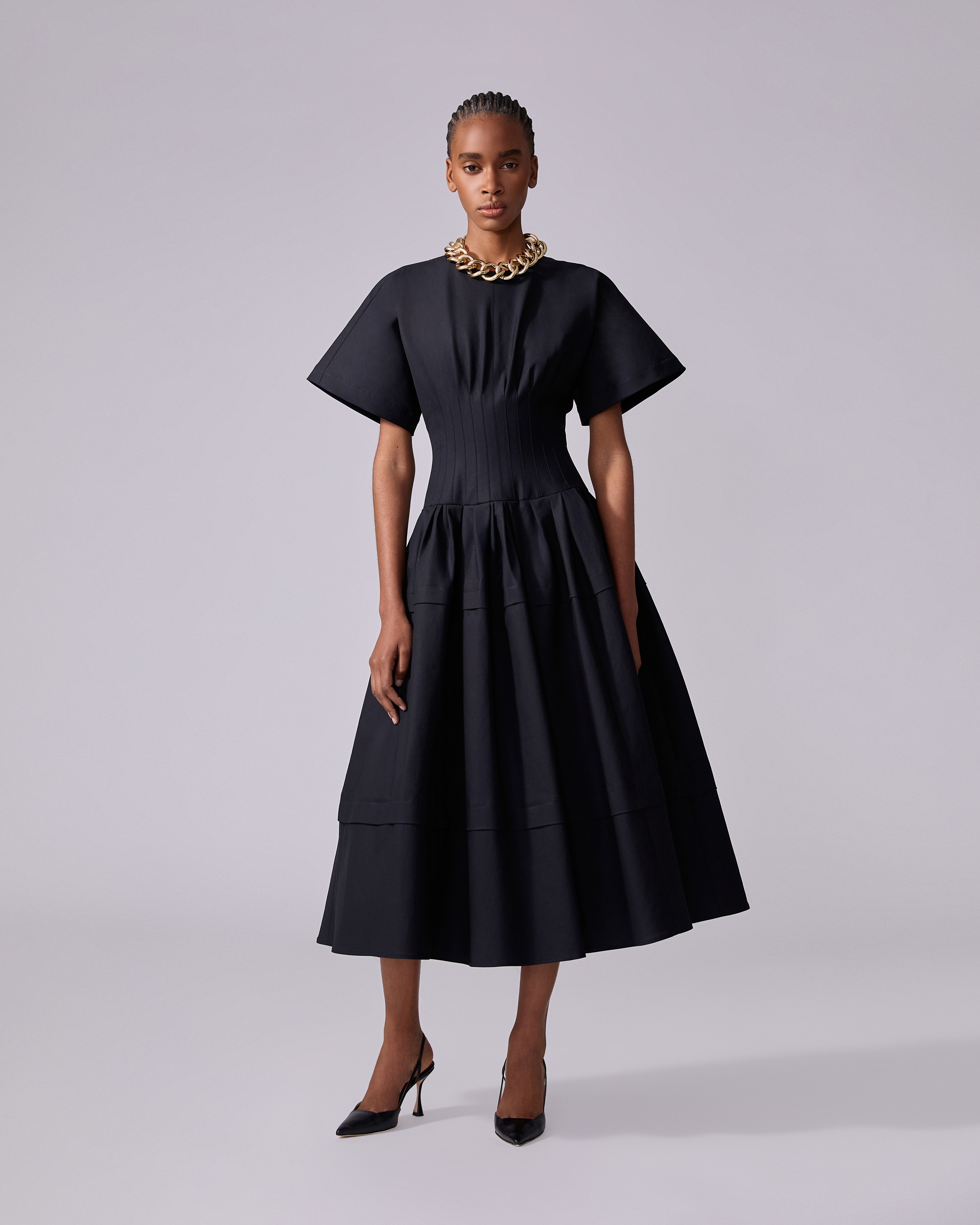 Pleated Waist Midi Dress - 2