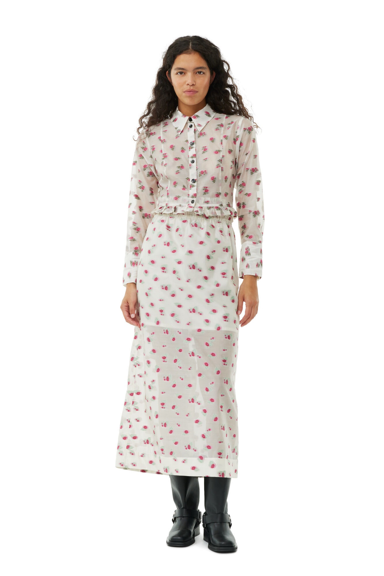 FLORAL ORGANZA JACQUARD LONG ELASTICATED SKIRT - 2