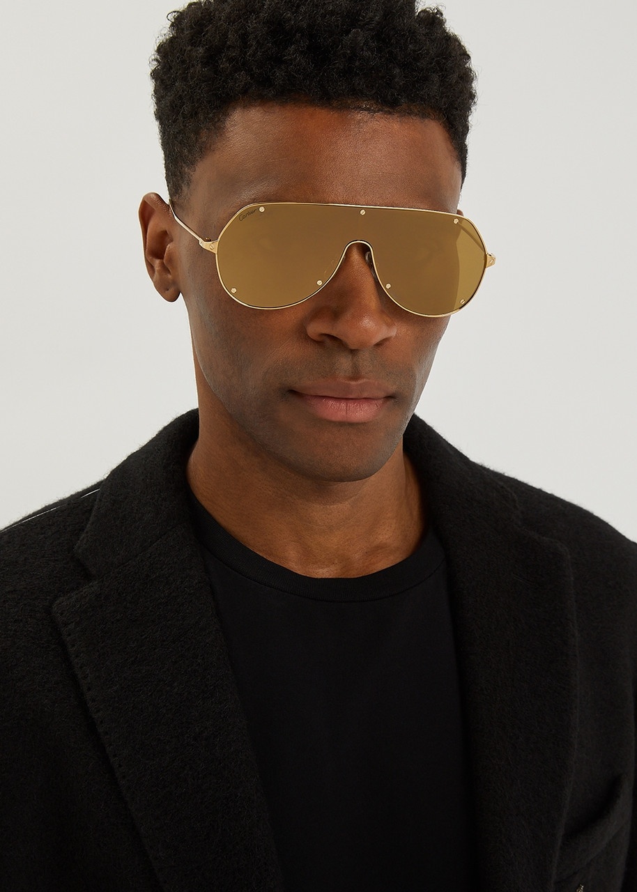 Cartier Santos De Cartier Gold-tone Mask Sunglasses, Sunglasses, Gold - 4