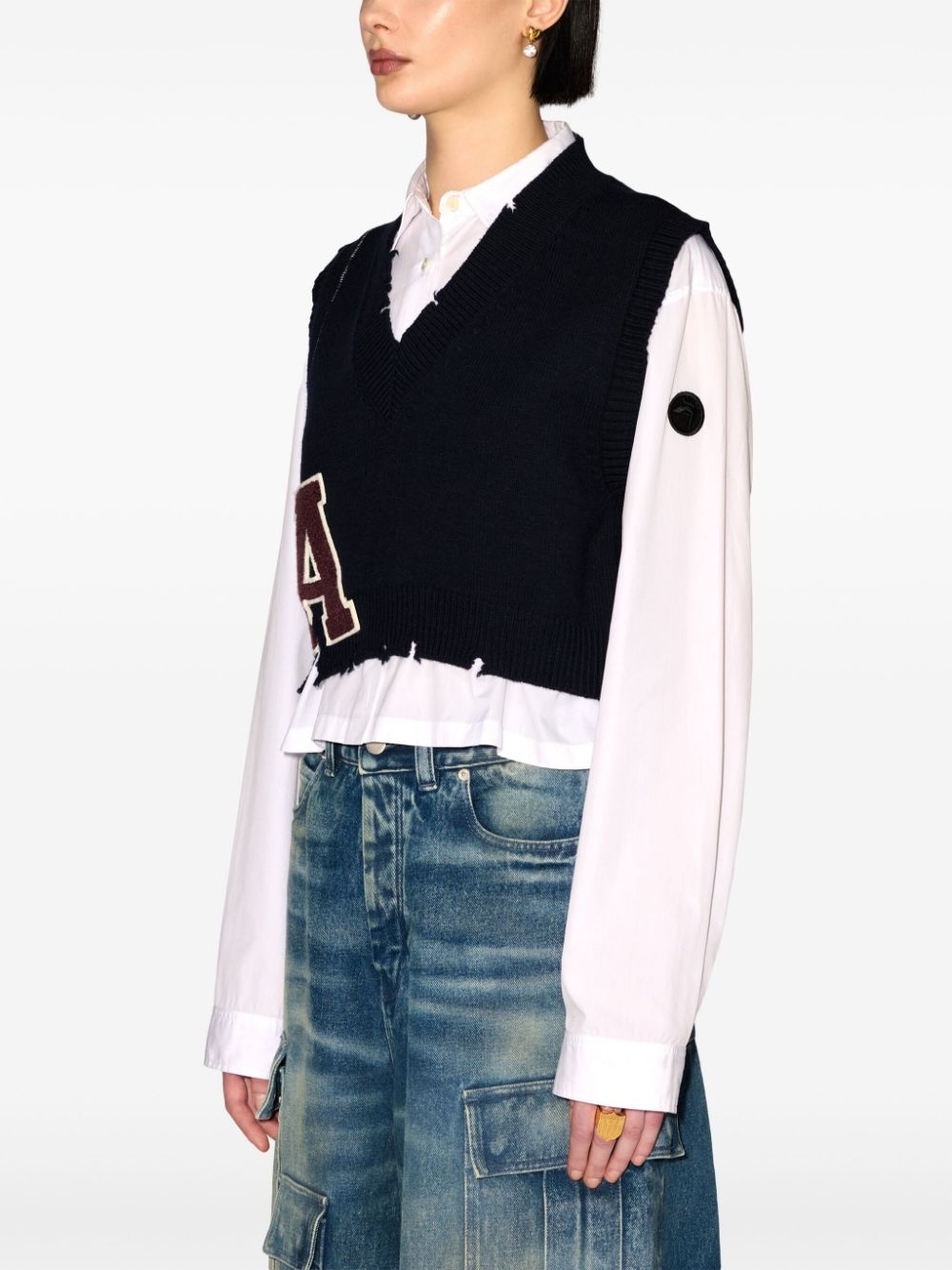 raw-cut knitted vest - 4