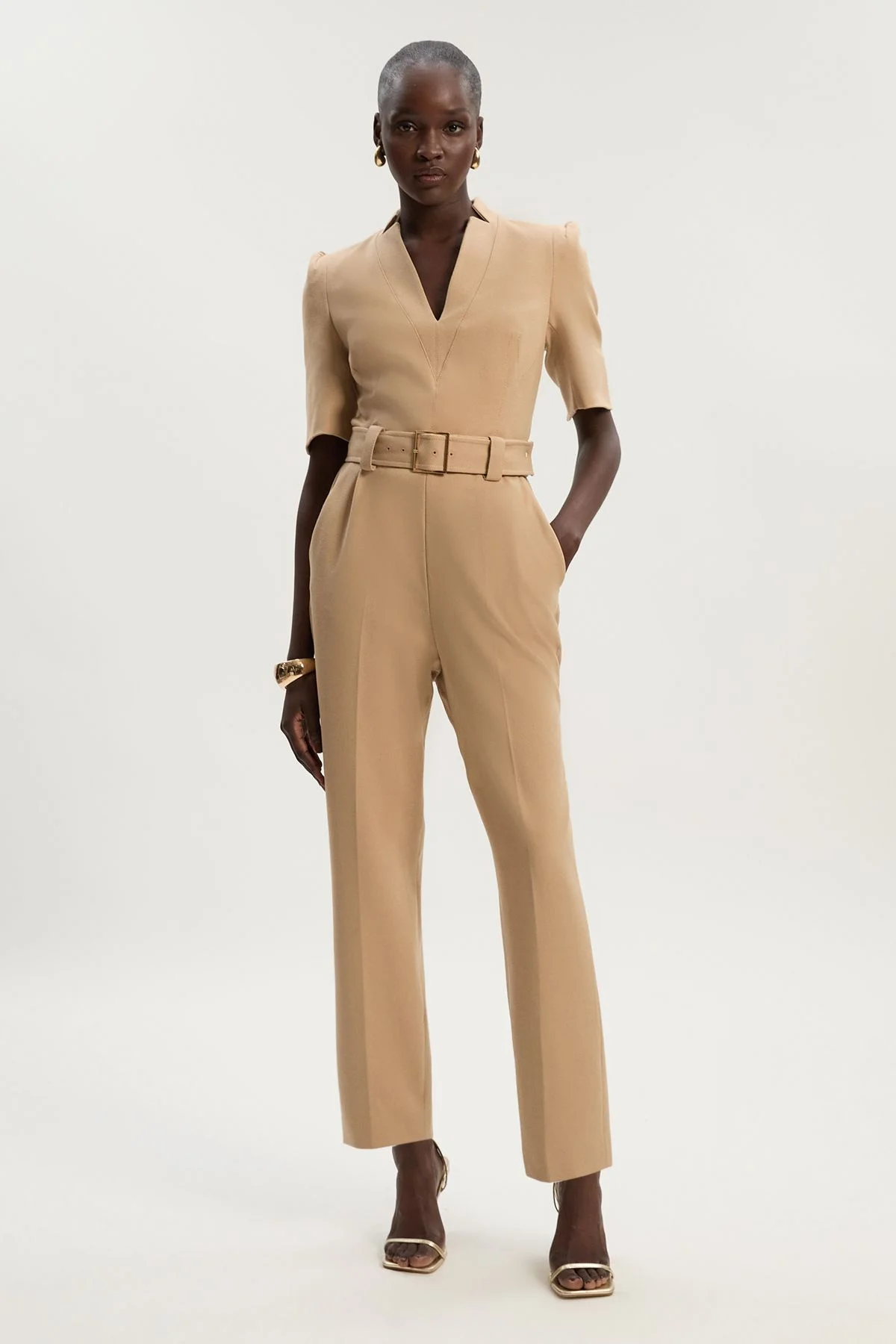 Structured Crepe Forever Belted Jumpsuit - 1