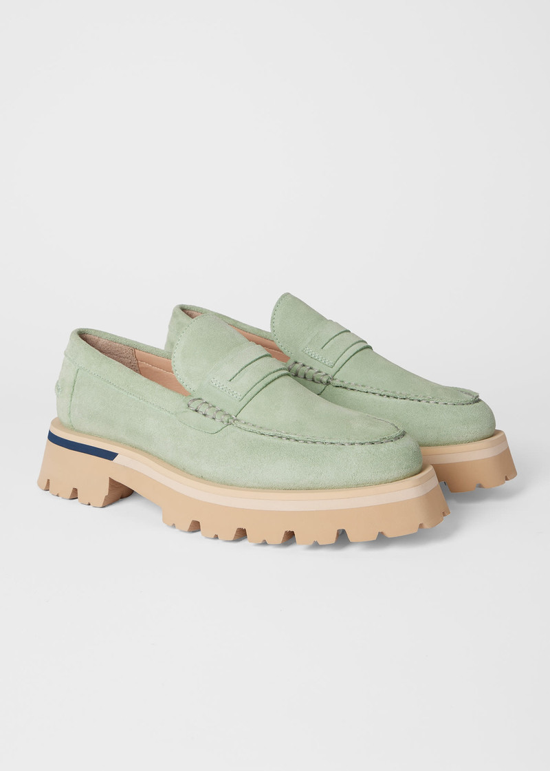 Paul Smith Mint Green Suede 'Felicity' Loafers outlook