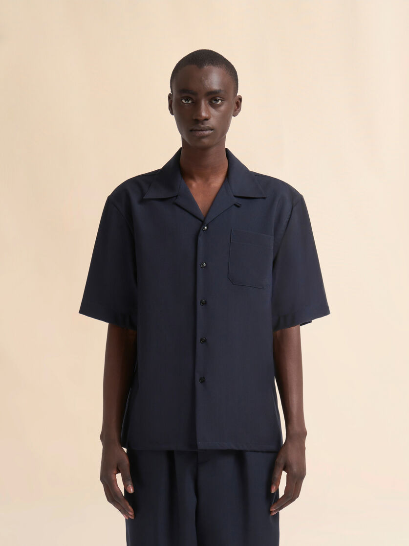 BLUE TROPICAL WOOL BOWLING SHIRT - 2