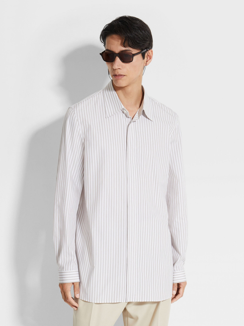ZEGNA WHITE AND BROWN CENTOVENTIMILA COTTON SHIRT outlook