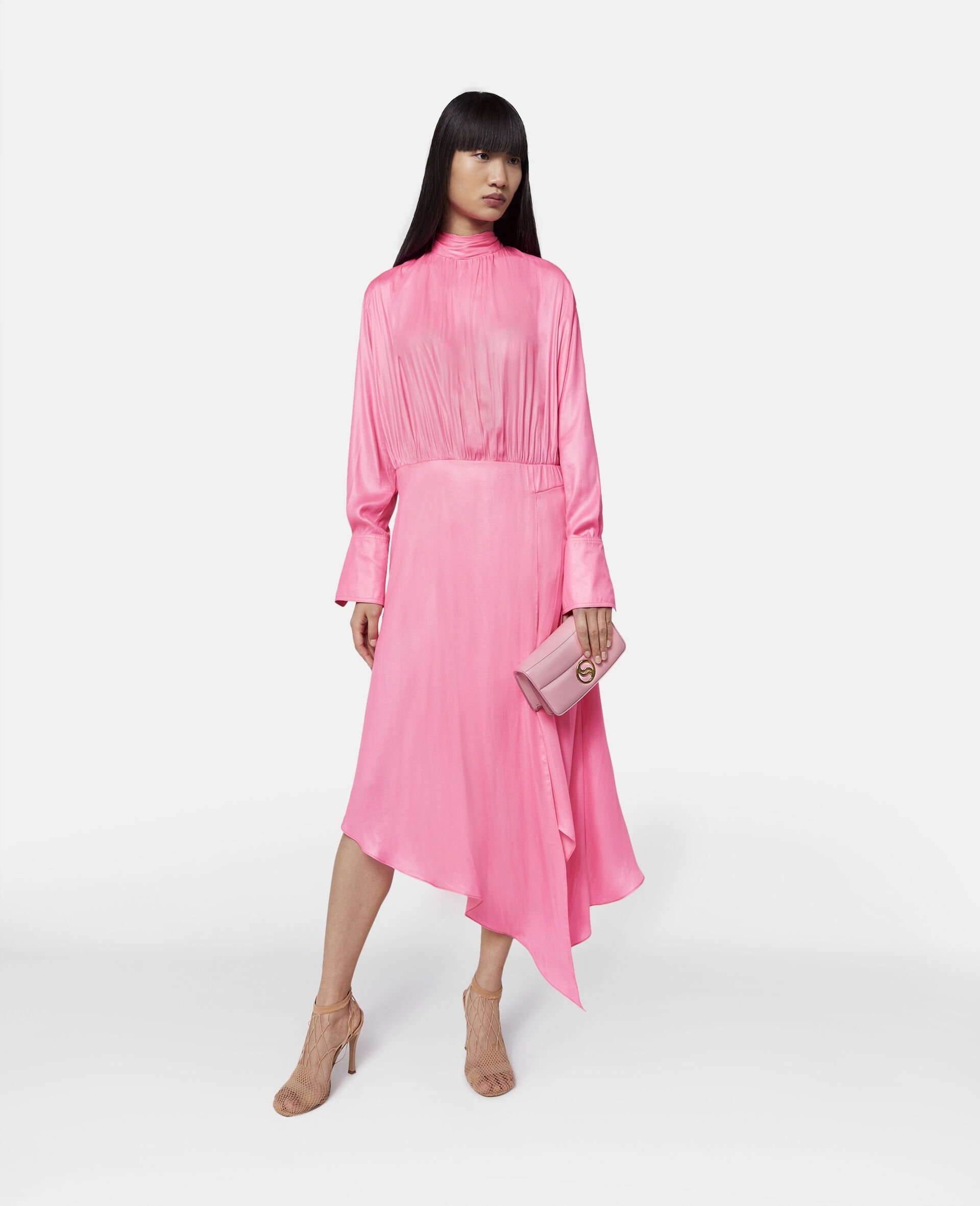 Asymmetric Hem High Neck Dress - 2