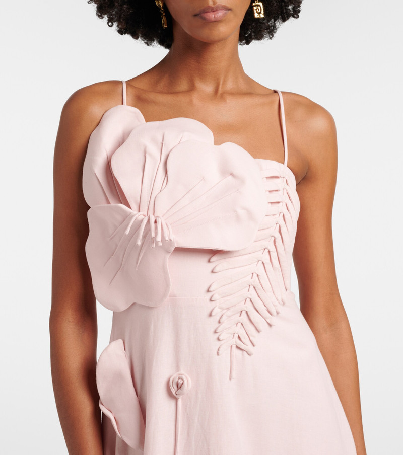 Floral-appliqué linen-blend midi dress 4